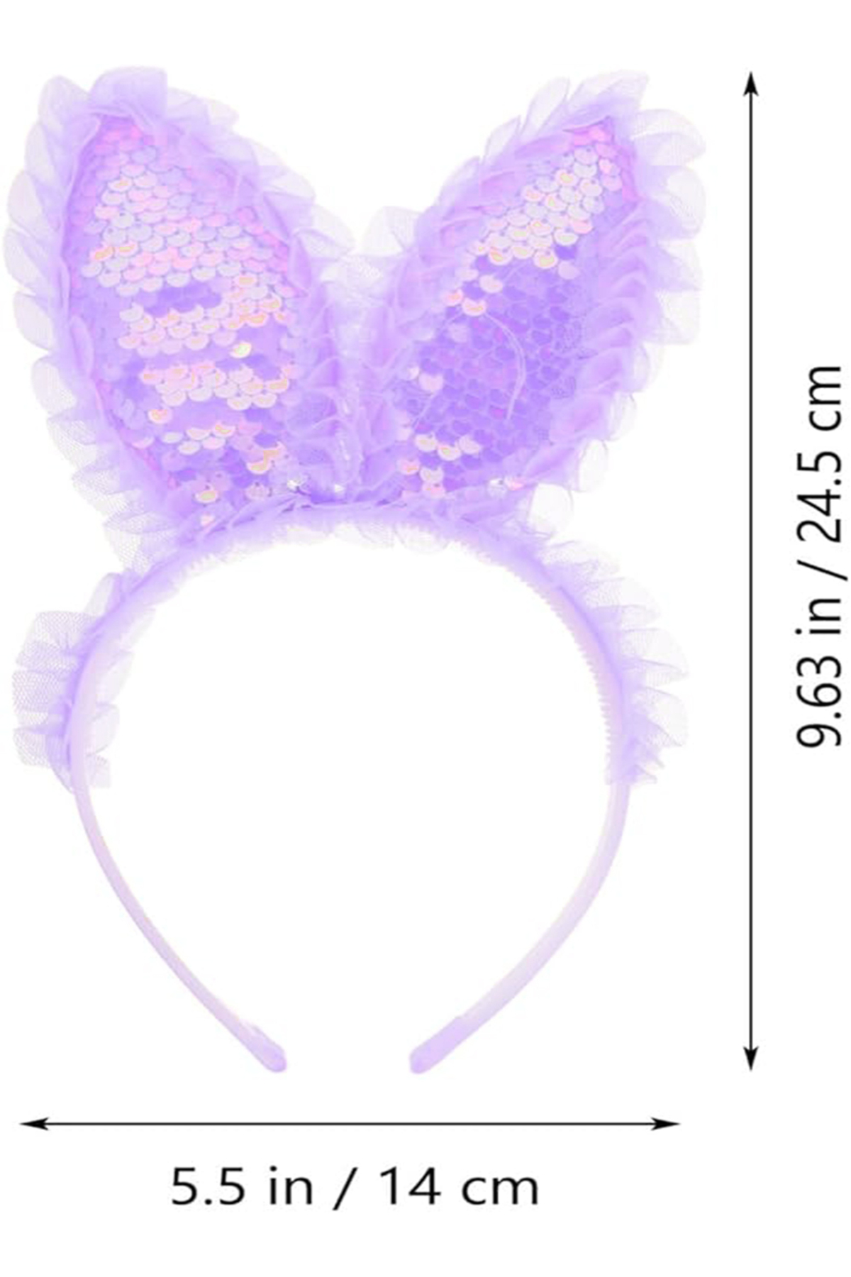 Butik Kenarları Dantelli Mor Pullu Payetli Led İşıklı Tavşan Kulak Taç