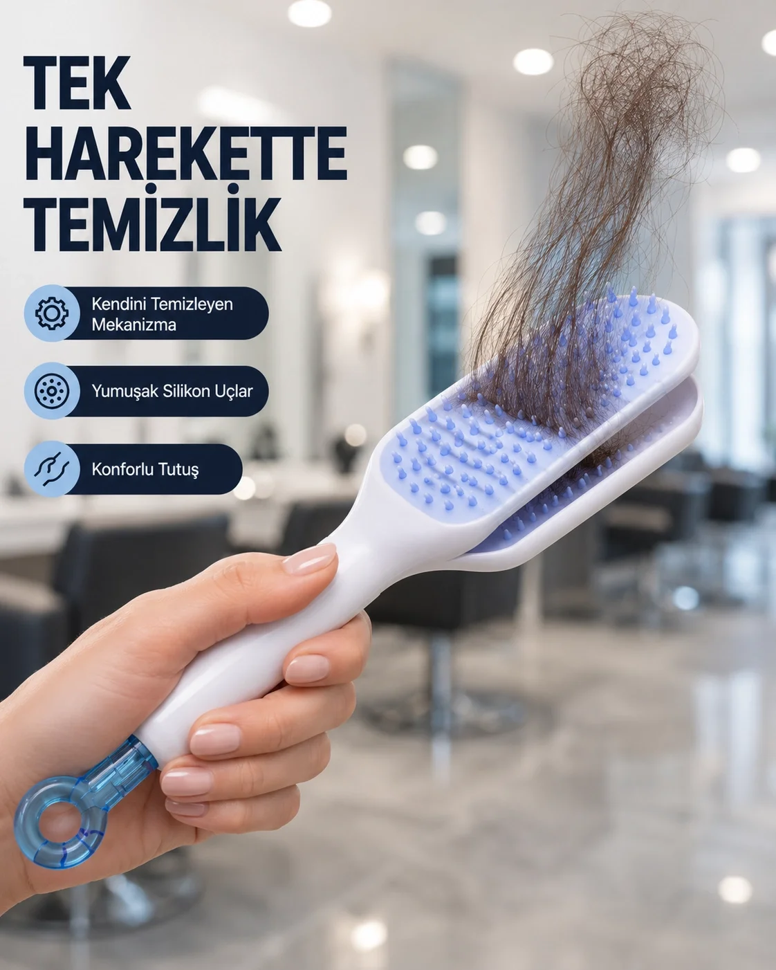 Kendi Kendini Temizleyen Saç Tarağı – Anti-Statik, Silikon Uçlu, ABS Malzeme, 22x4 cm Fiyatı, Yorumları ve Özellikleri