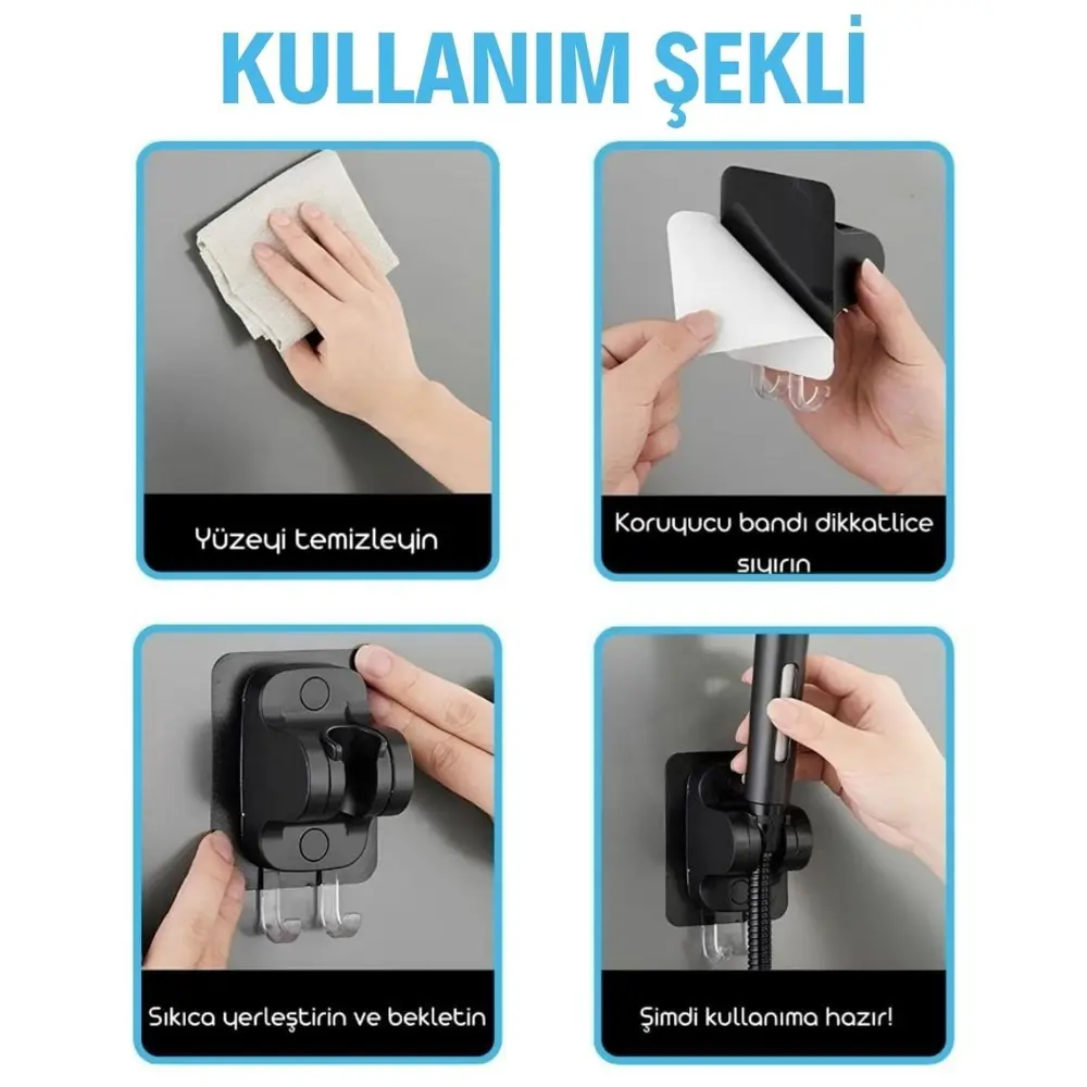Kendiliğinden Güçlü Yapışkanlı Askılı Duş Başlık Tutucu (4741)