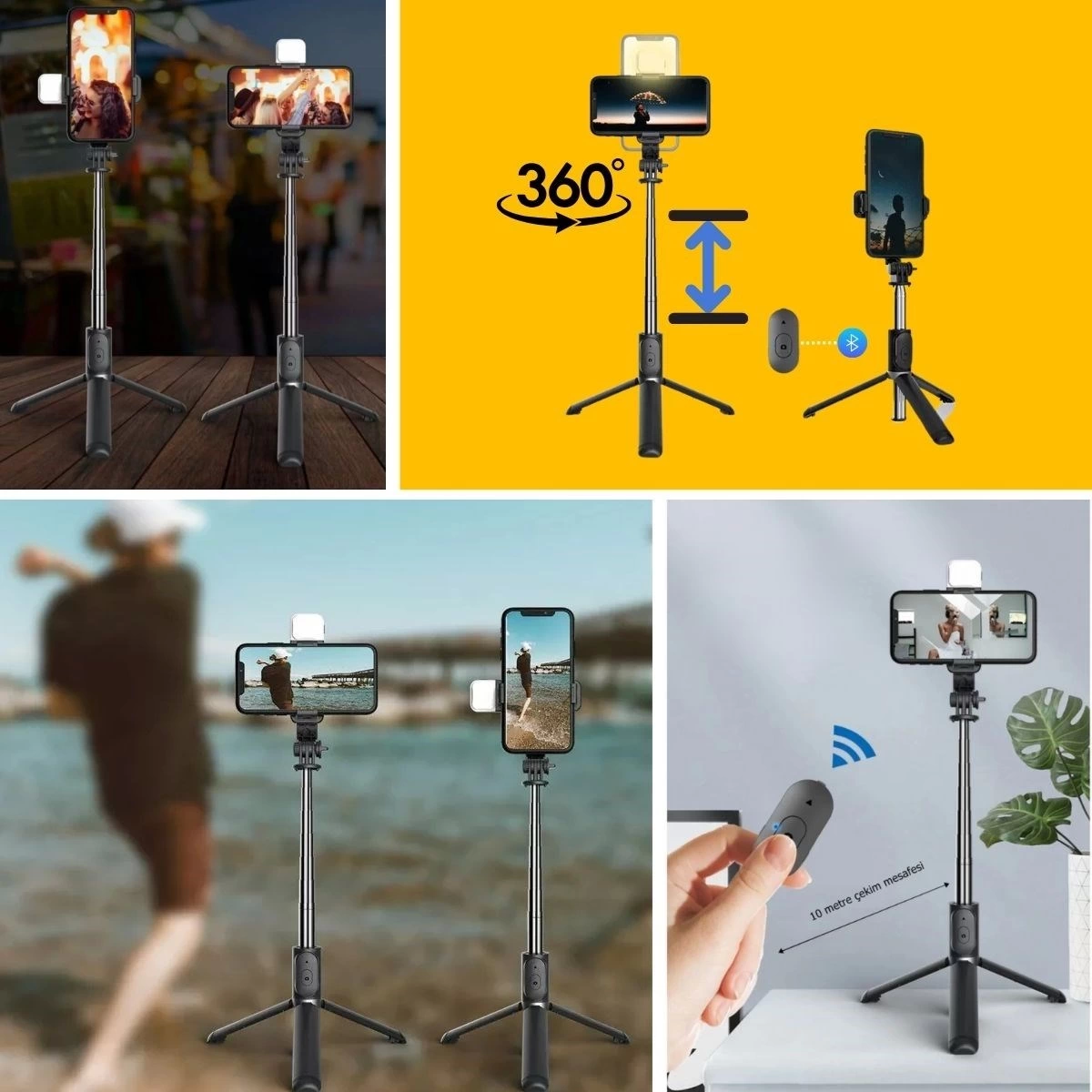 Kendiliğinden Işıklı Masaüstü Tripod Olabilen Telefon Tutuculu Ka