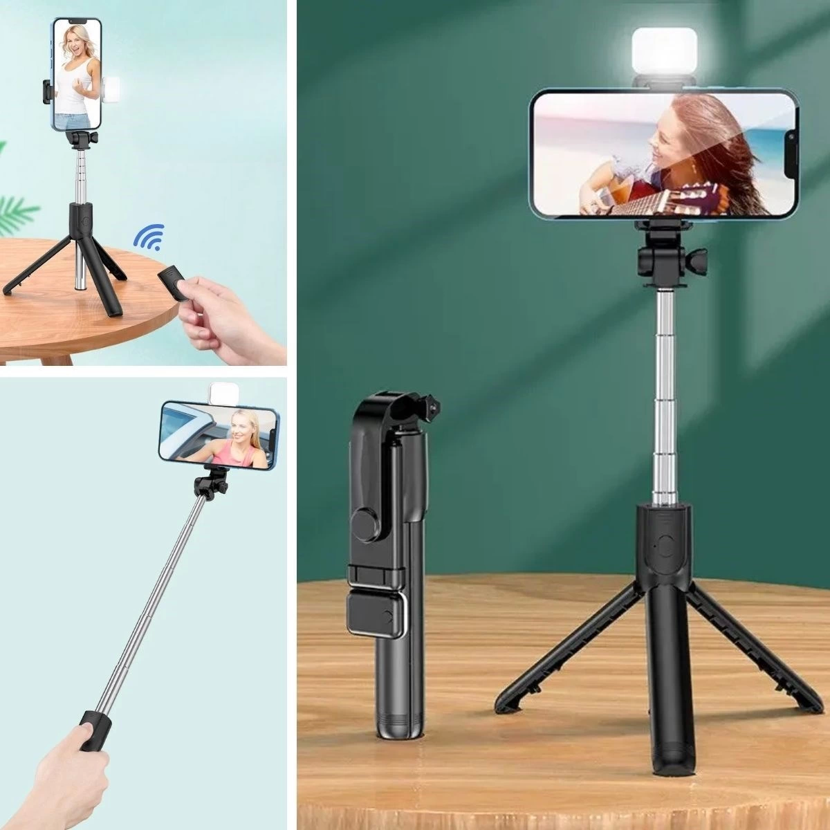 Kendiliğinden Işıklı Masaüstü Tripod Olabilen Telefon Tutuculu Ka