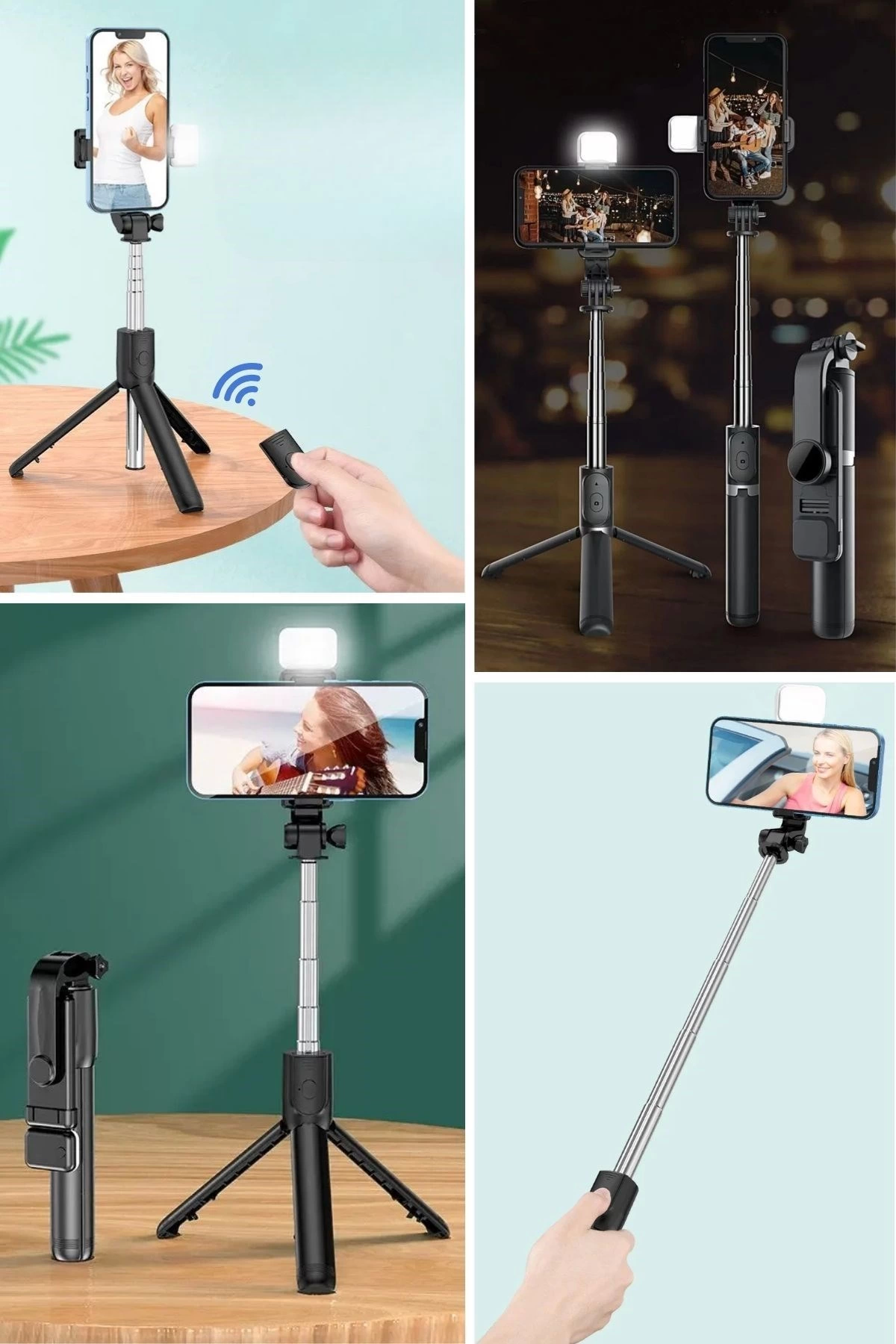 Kendiliğinden Işıklı Masaüstü Tripod Olabilen Telefon Tutuculu Ka
