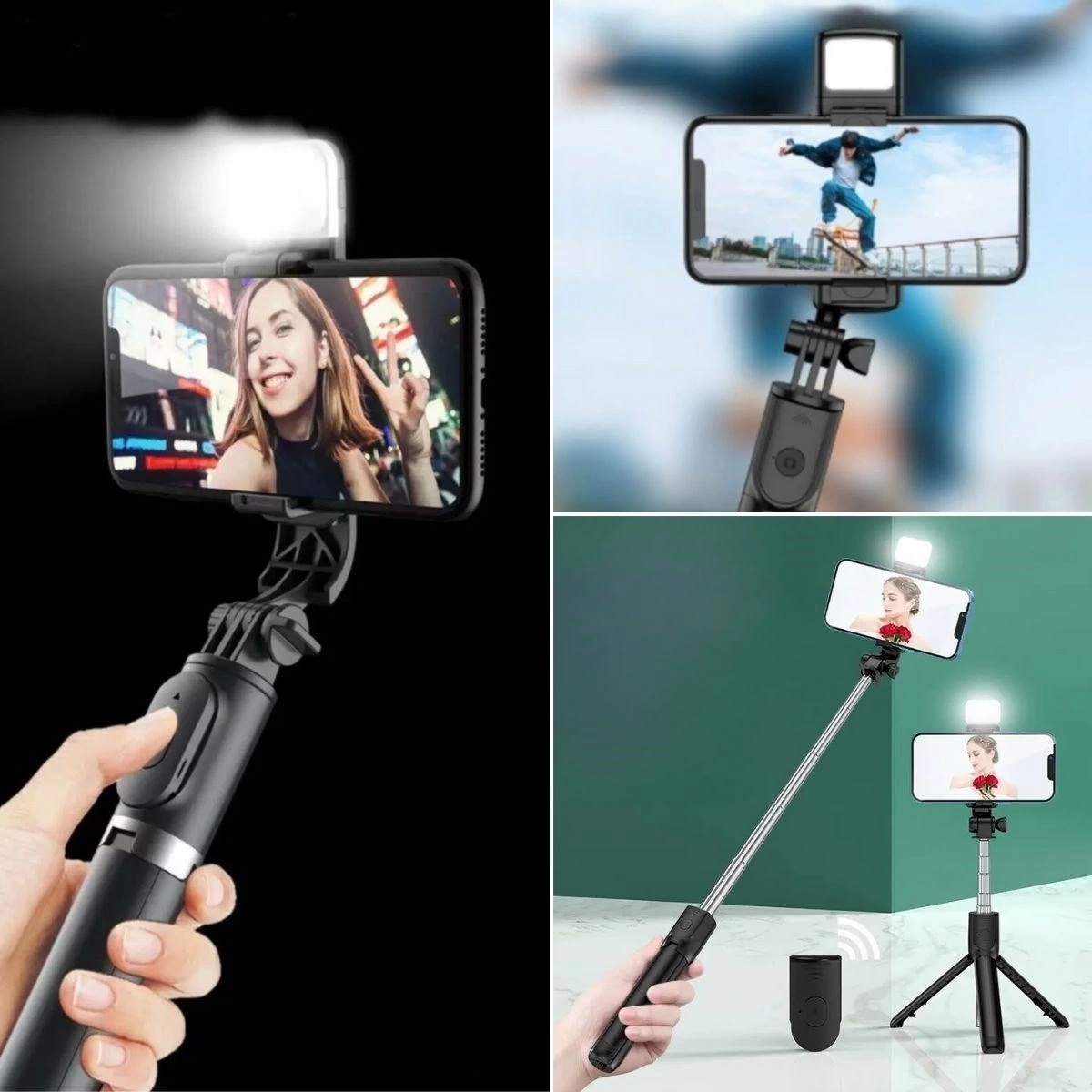 Kendiliğinden Işıklı Masaüstü Tripod Olabilen Telefon Tutuculu Ka