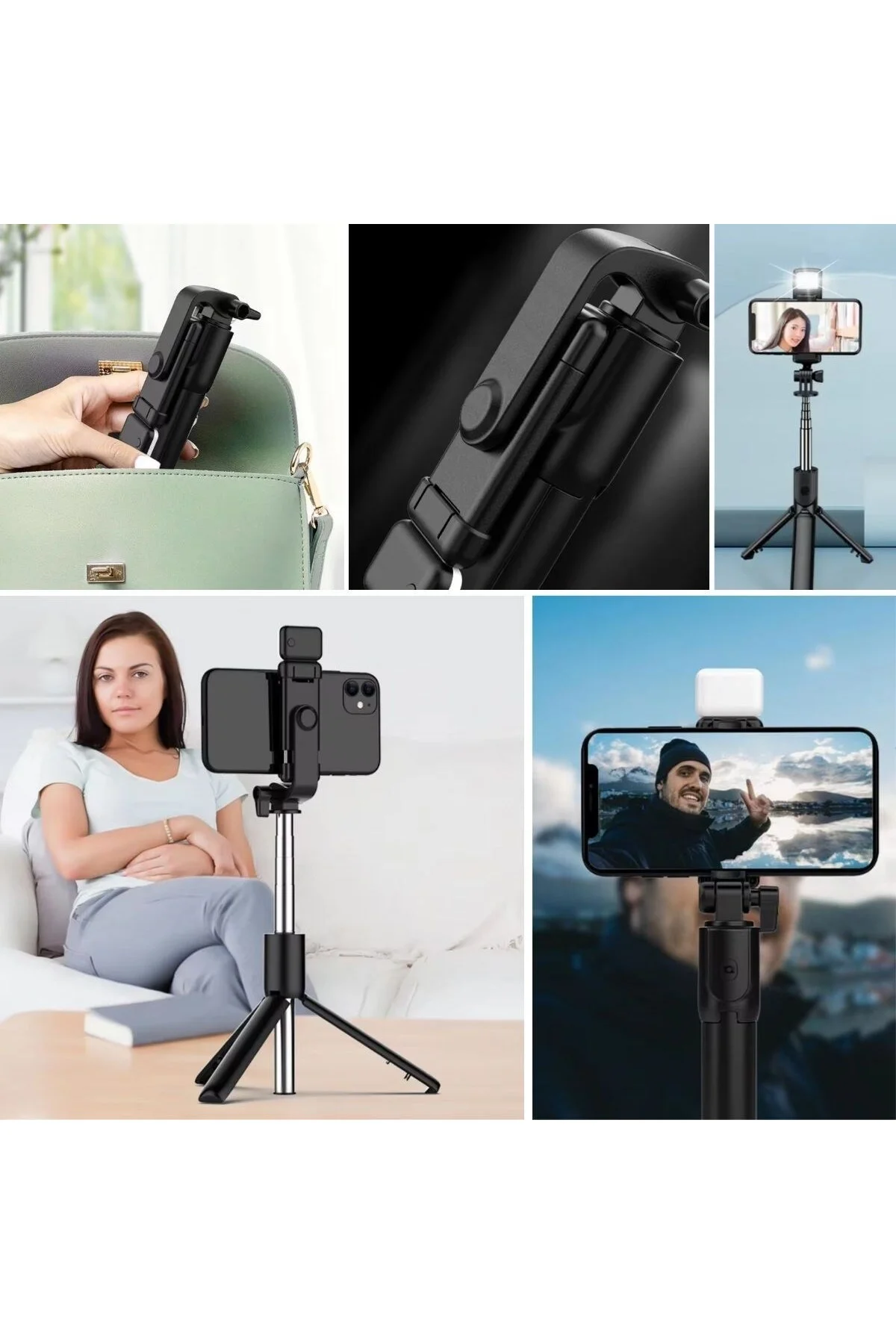 Kendiliğinden LED Işıklı Kumandalı Uzayabilen Selfie Çubuğu,Masa Üstü Tripod - Görsel 2