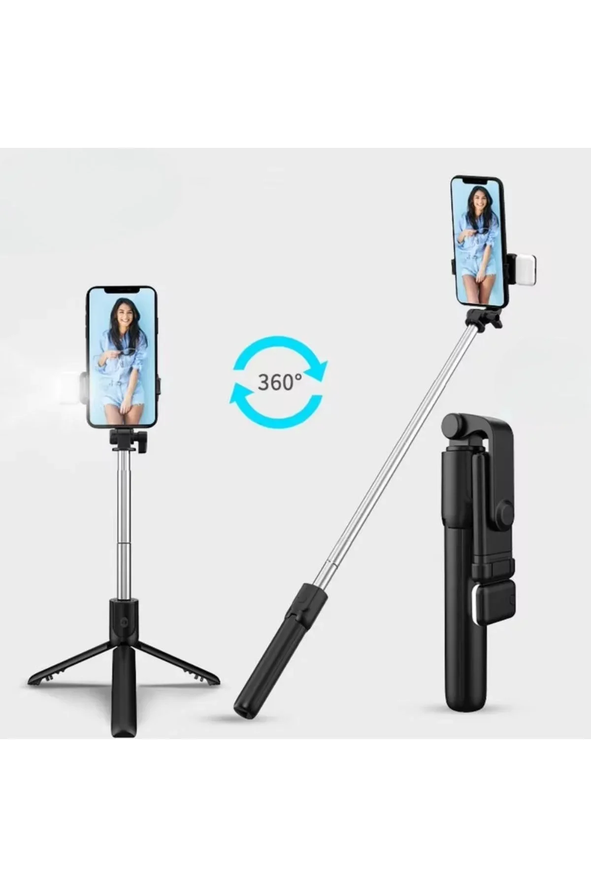 Kendiliğinden LED Işıklı Kumandalı Uzayabilen Selfie Çubuğu,Masa Üstü Tripod