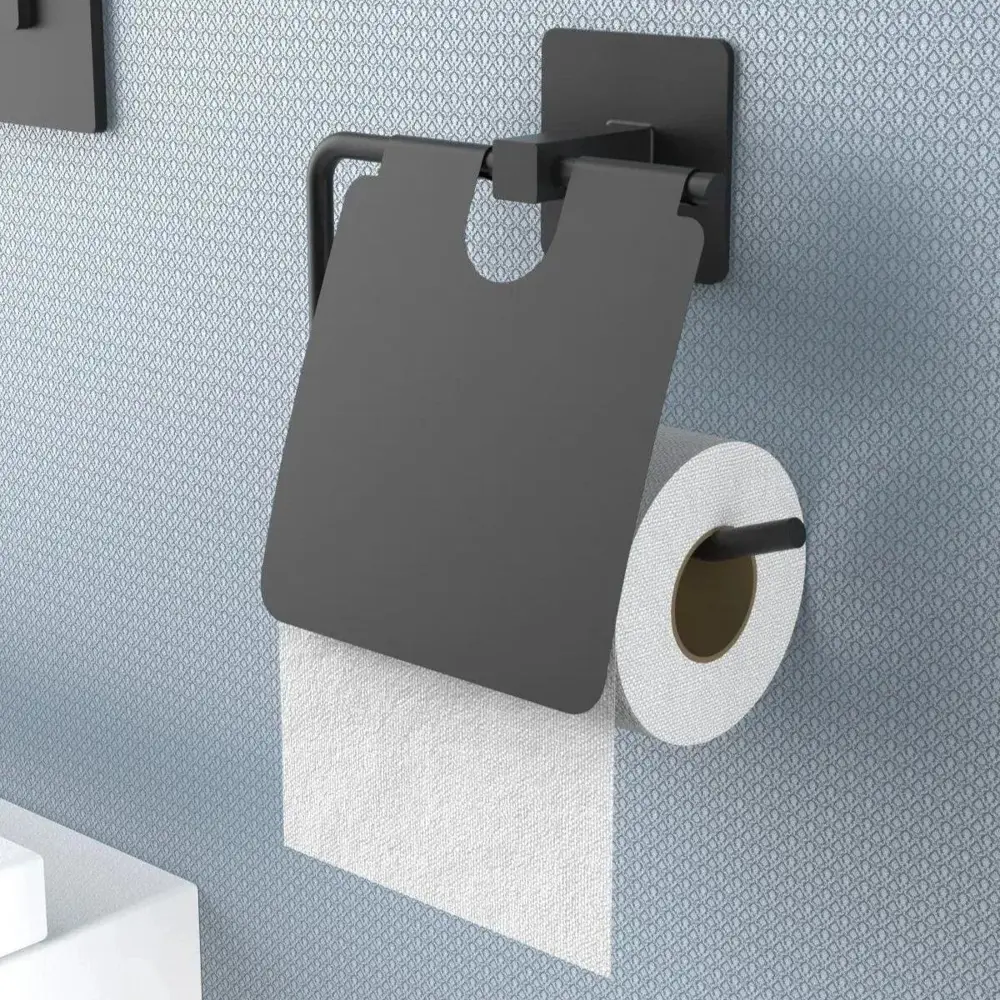 Kendiliğinden Yapışkanlı Siyah Paslanmaz Metal Kapaklı Tuvalet Ka