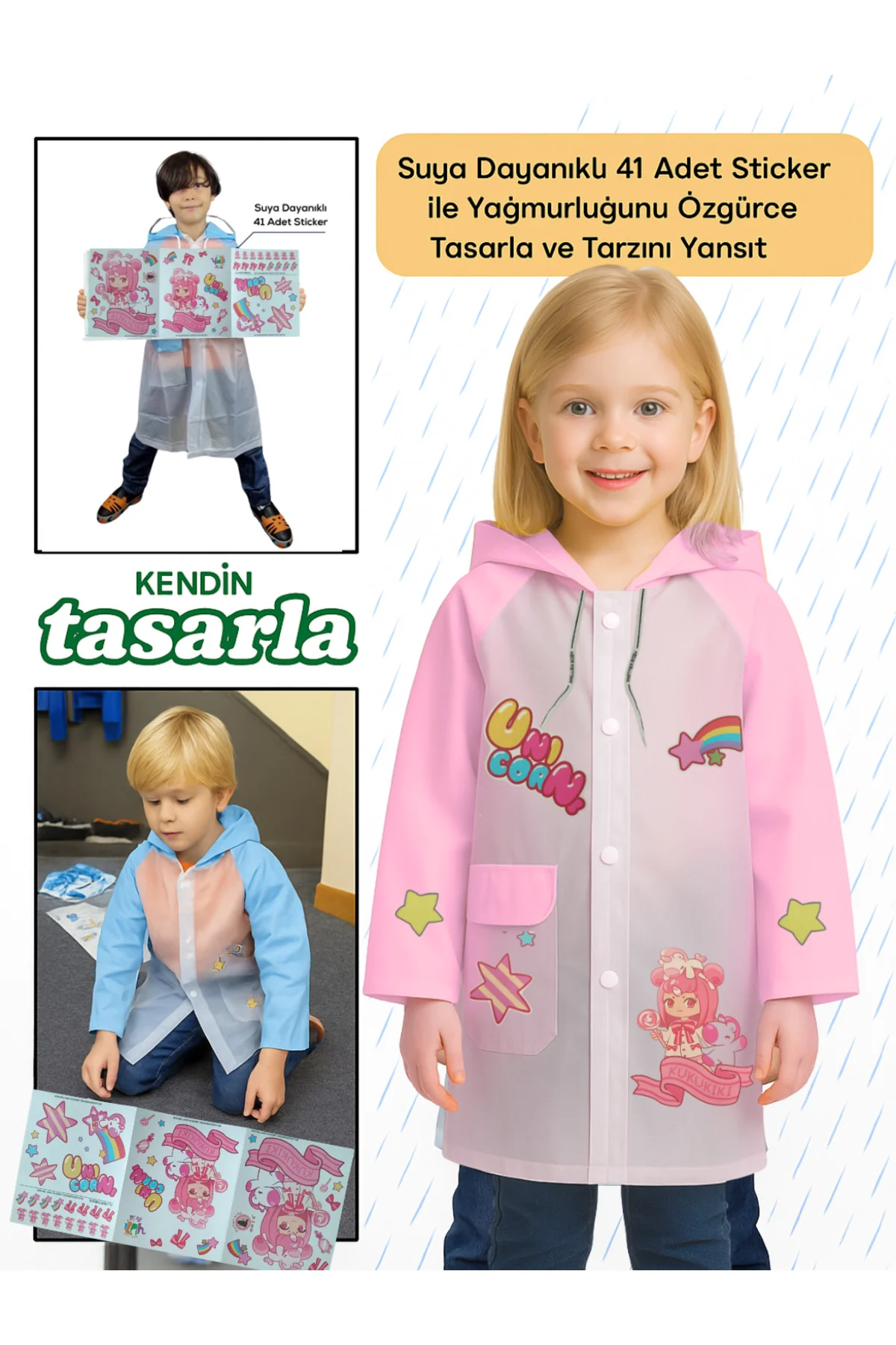 Kendin Tasarla Kız Çocuk Yağmurluk