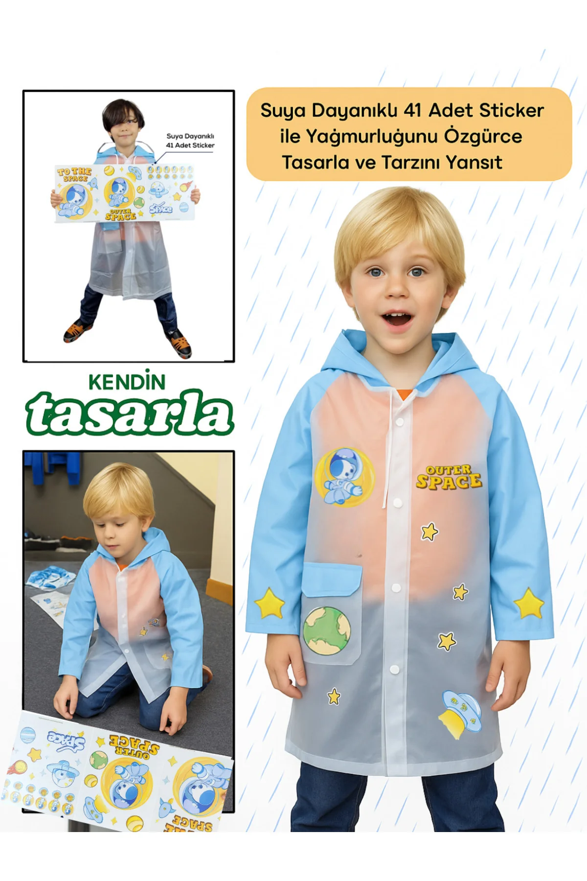 Kendin Tasarla Mavi Erkek Çocuk Yağmurluk