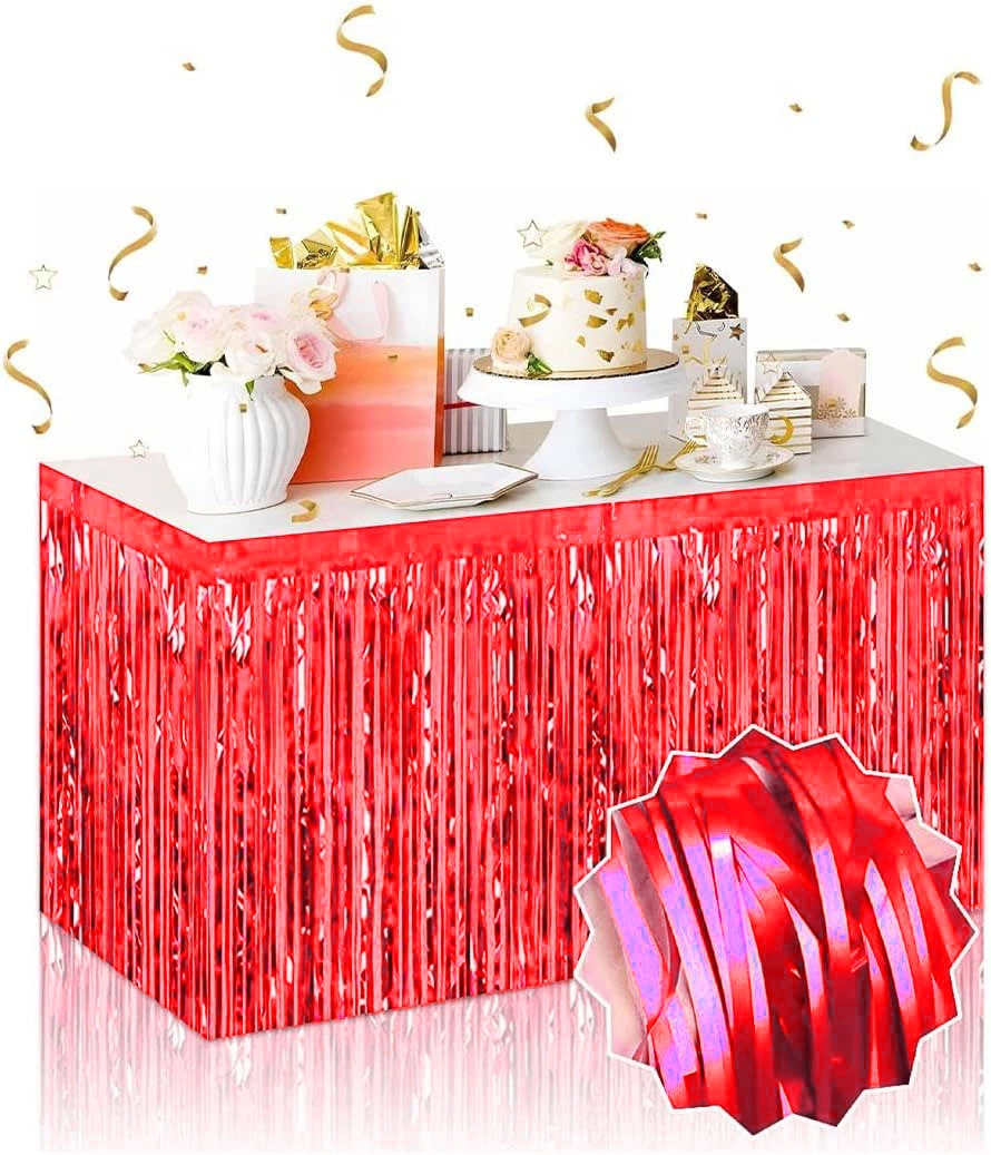 Kendinden Yapışkanlı Kırmızı Metalize Püsküllü Masa Eteği – 75 X