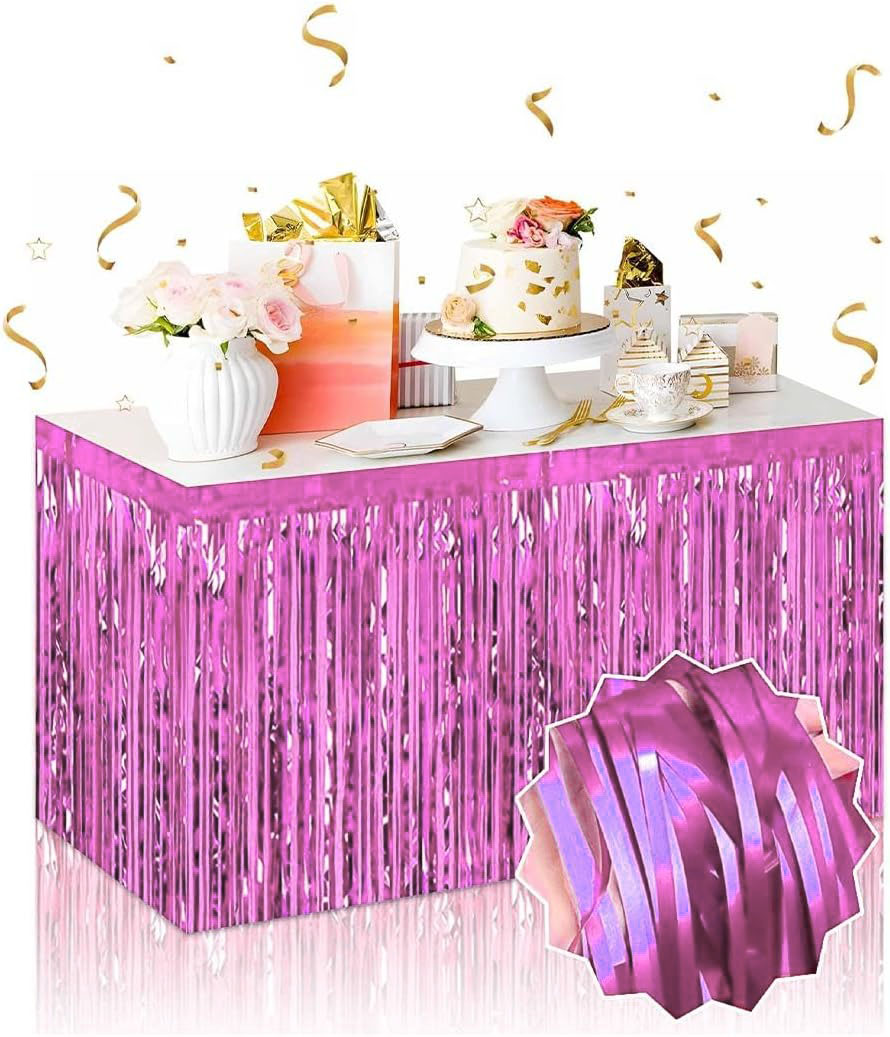 Kendinden Yapışkanlı Pembe Metalize Püsküllü Masa Eteği – 75 x 27