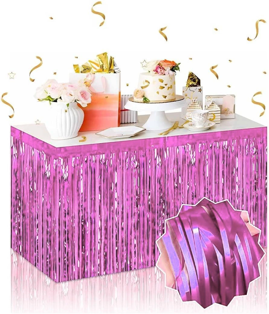 Kendinden Yapışkanlı Pembe Metalize Püsküllü Masa Eteği – 75 X 27