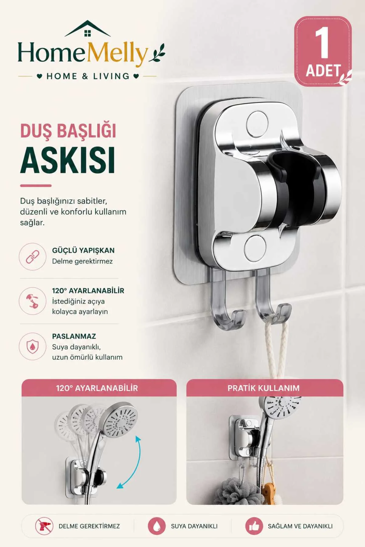 Kendinden Yapışkanlı Duş Başlığı Askılık Duş Mafsalı Güçlü Yapışkanlı Iki Askılı Duş Başlık Askılı