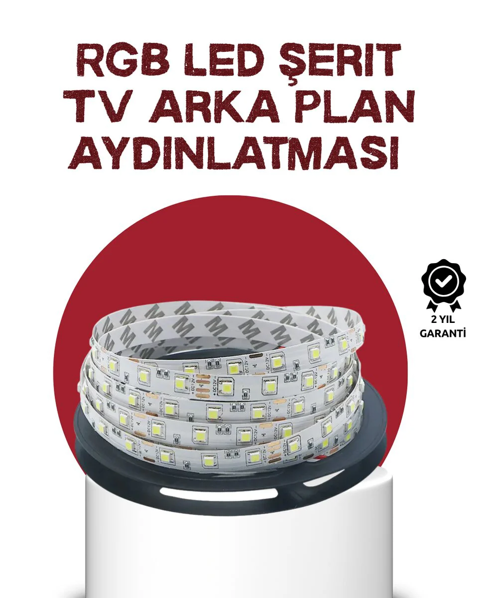 Kendinden Yapışkanlı LED Şerit Televizyon Aydınlatması 2mt - CE ve RoHS Sertifikalı Güvenli Tasarruf