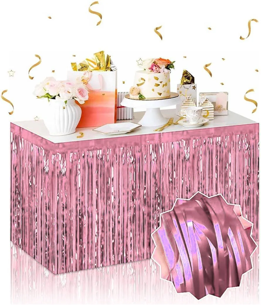 Kendinden Yapışkanlı Rose Gold Metalize Püsküllü Masa Eteği – 75 x 275 cm | Parti Süsleme