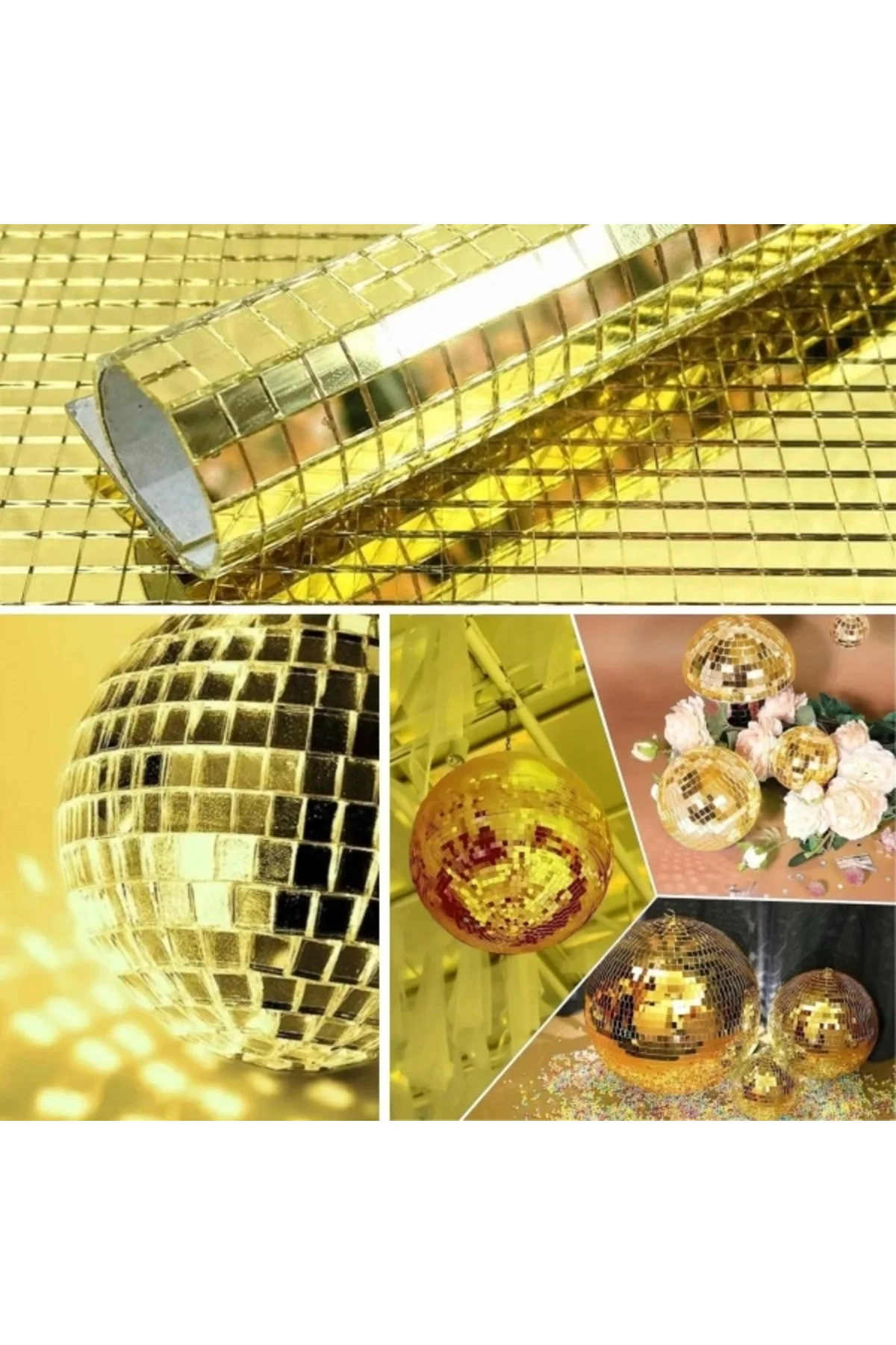 Kendinden Yapışkanlı Aynalı Kare Gold Sticker 30x30 Cm