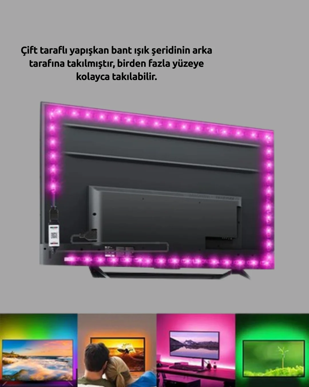 Kendinden Yapışkanlı LED Şerit Televizyon Aydınlatması 2mt