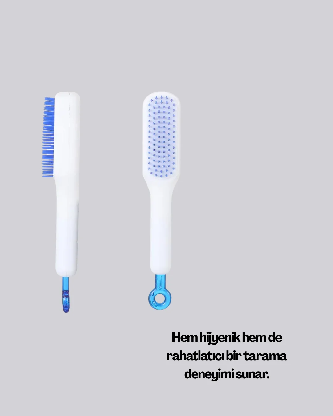 Kendini Temizleyen Ergonomik Saç Tarağı – ABS Gövde, Silikon Diş