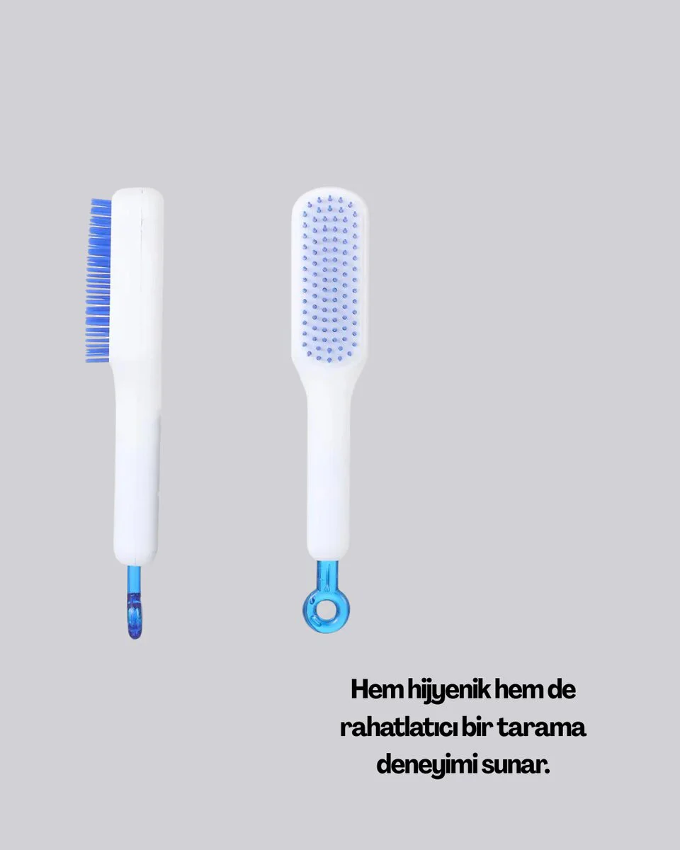 Kendini Temizleyen Ergonomik Saç Tarağı – ABS Gövde Silikon Diş | Anti-Statik & Masaj