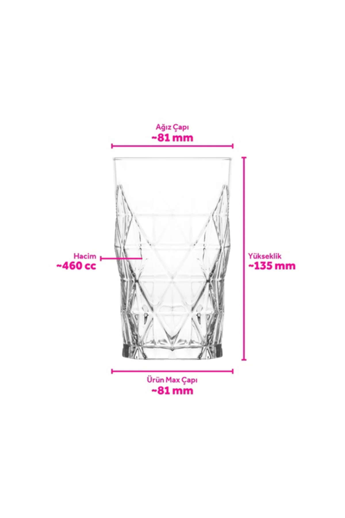 Keops Cam Meşrubat Bardağı 6'lı 460 ml (Büyük Su/Kokteyl/Soğuk Kahve Bardağı )