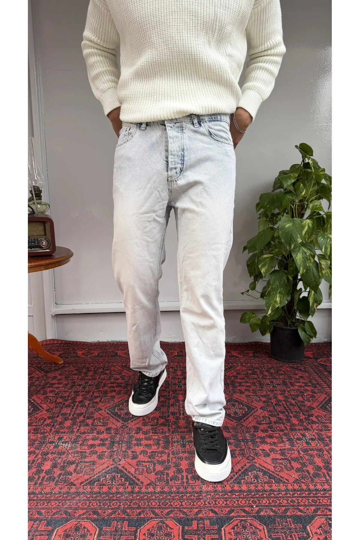 Keps Kar Yıkamalı Düz Baggy Jean