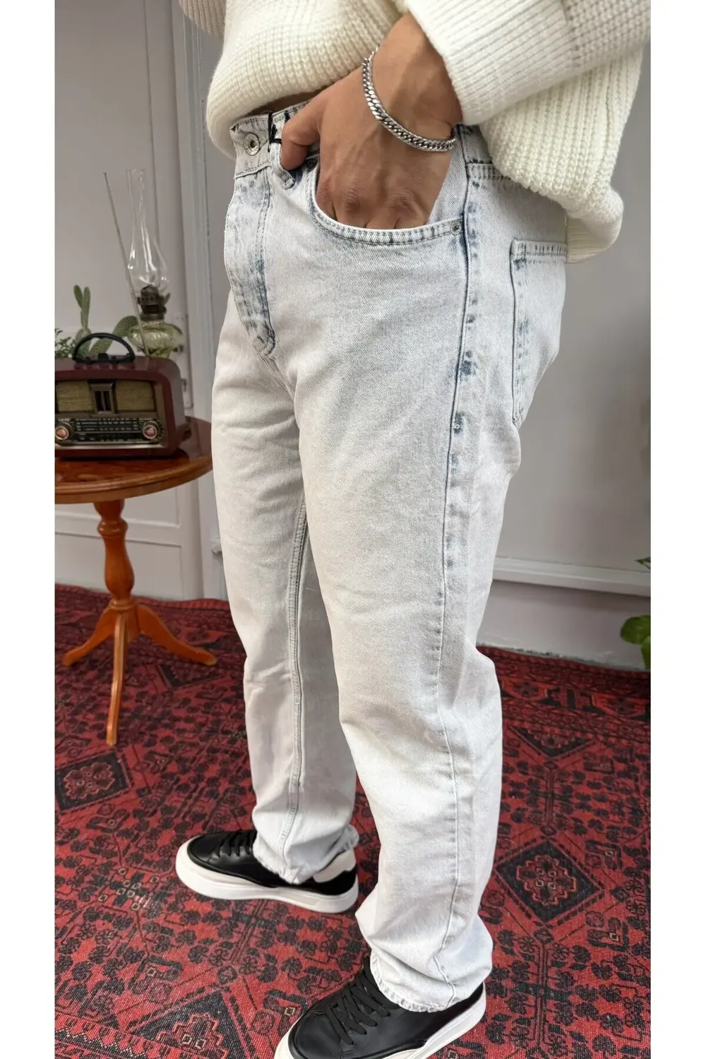 Keps Kar Yıkamalı Düz Baggy Jean