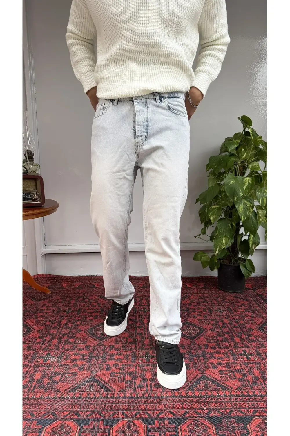 Keps Kar Yıkamalı Düz Baggy Jean