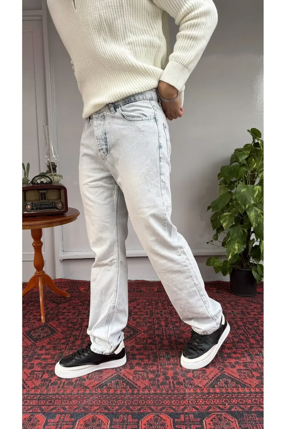Keps Kar Yıkamalı Düz Baggy Jean