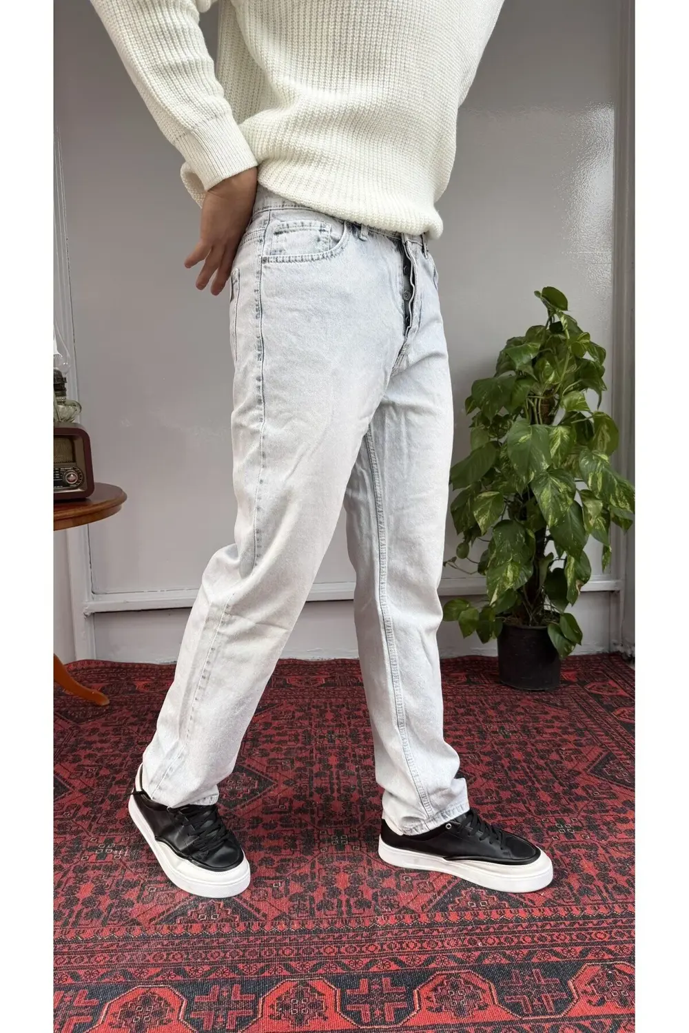 Keps Kar Yıkamalı Düz Baggy Jean