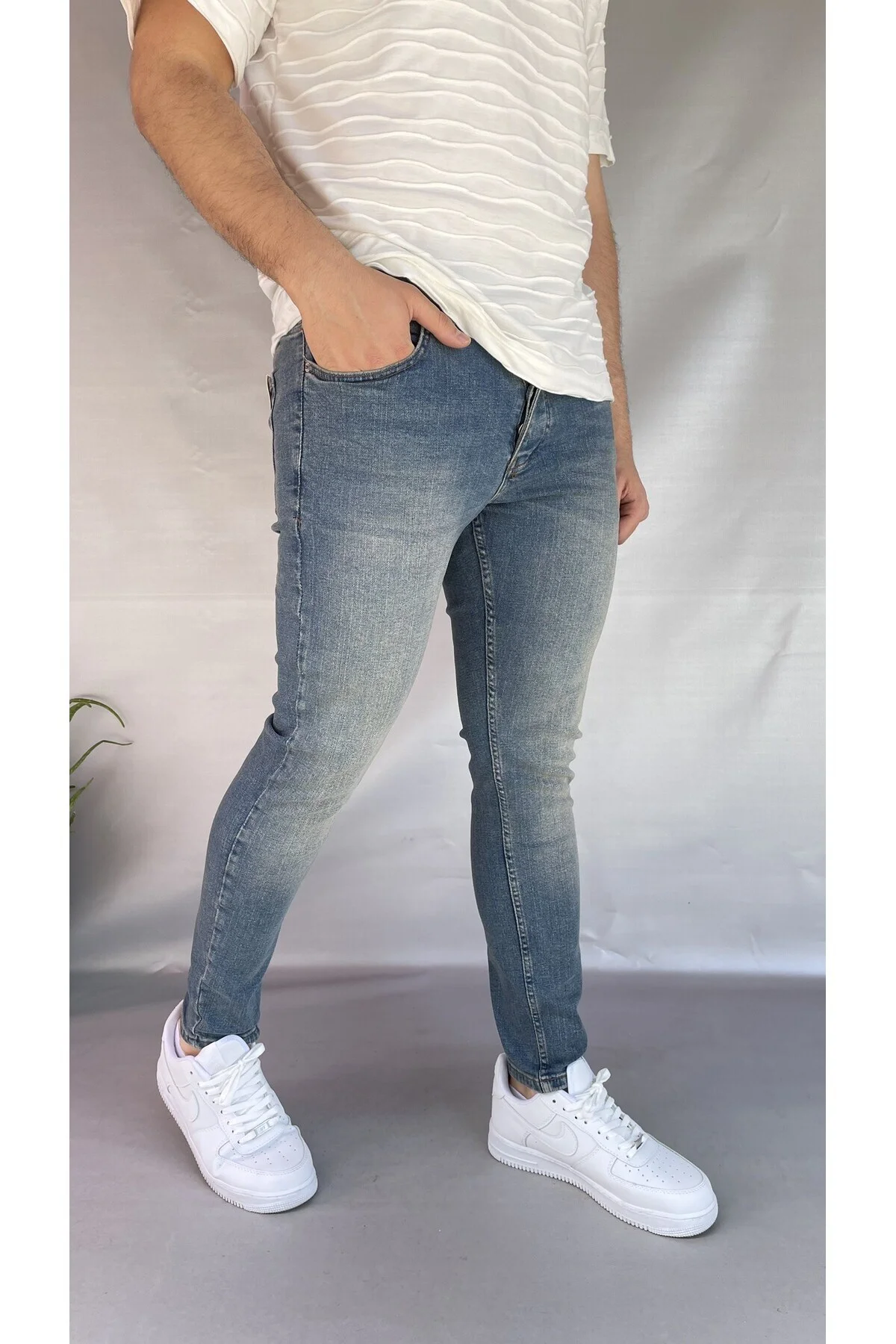 Keps Yeşil Yıkamalı Skinny Jean