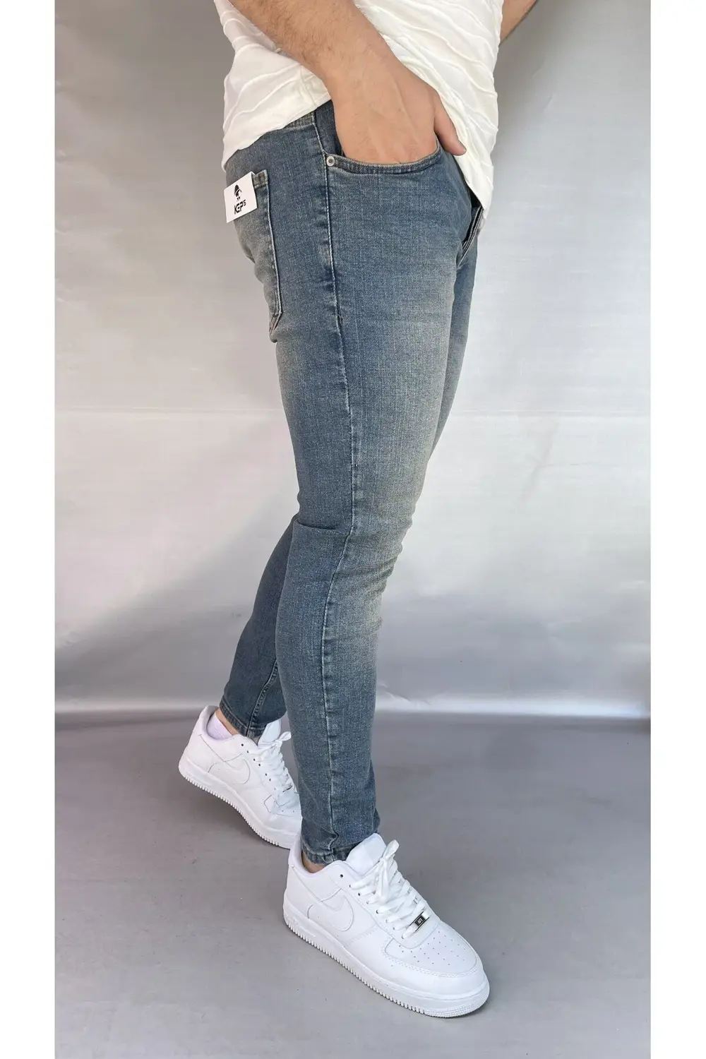 Keps Yeşil Yıkamalı Skinny Jean