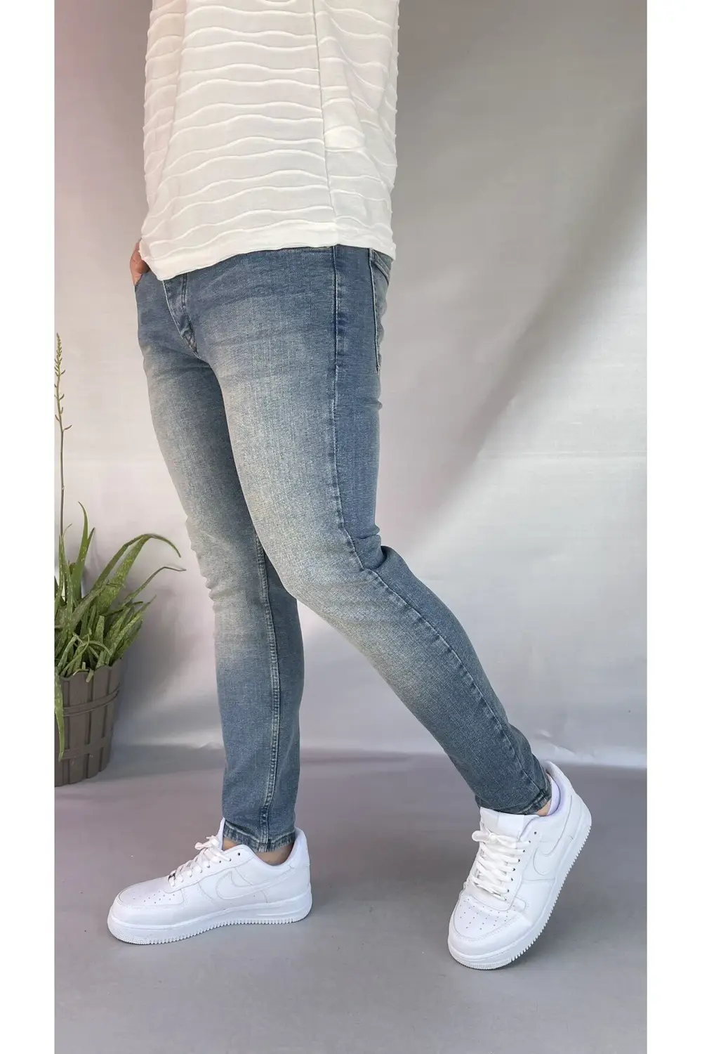 Keps Yeşil Yıkamalı Skinny Jean