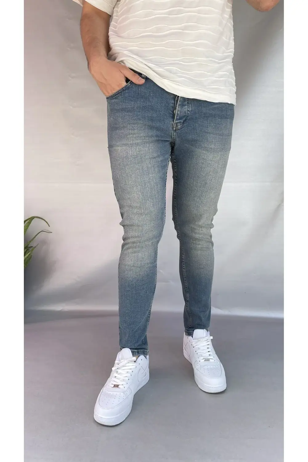 Keps Yeşil Yıkamalı Skinny Jean