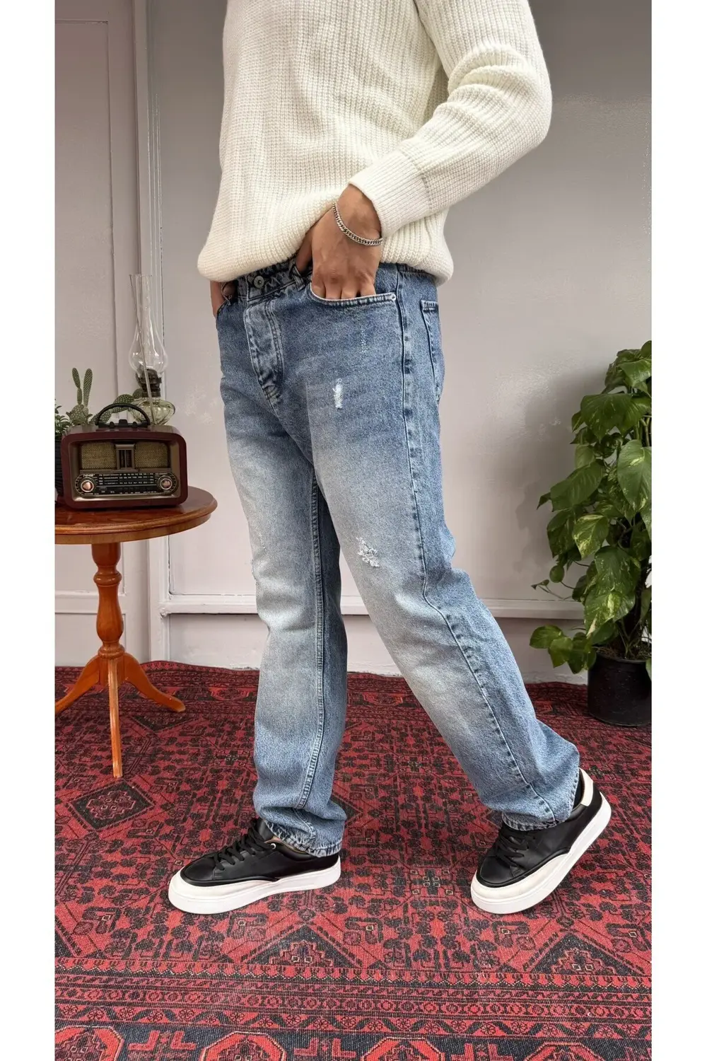Keps Yıkamalı Tırnaklı Baggy Jean