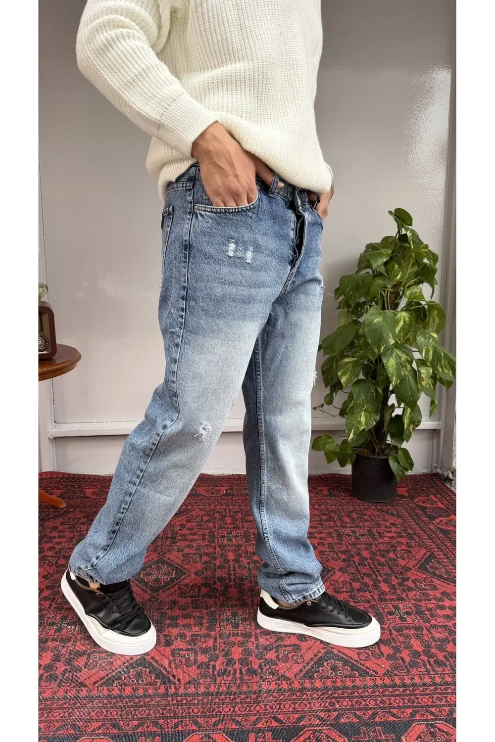 Keps Yıkamalı Tırnaklı Baggy Jean