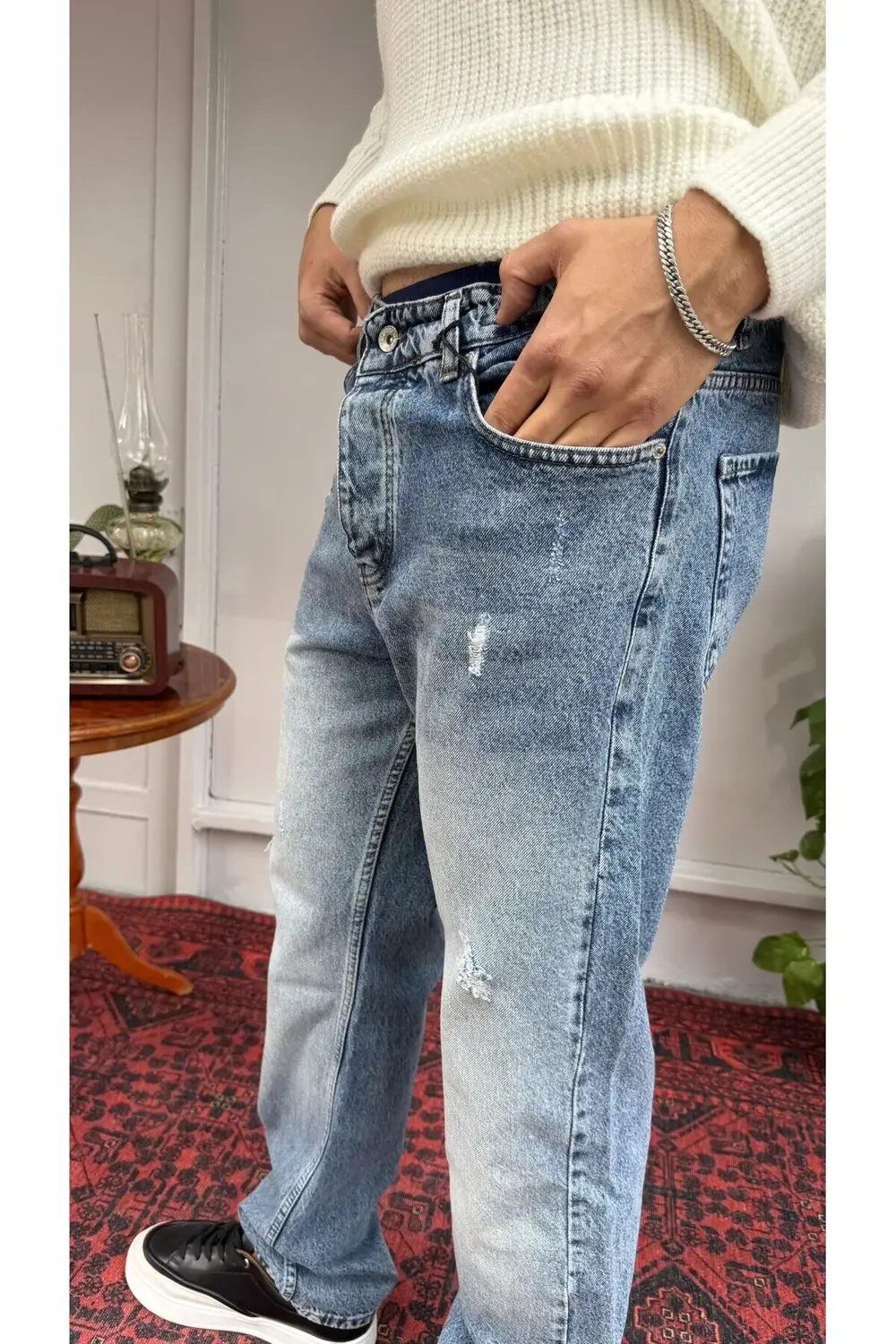 Keps Yıkamalı Tırnaklı Baggy Jean