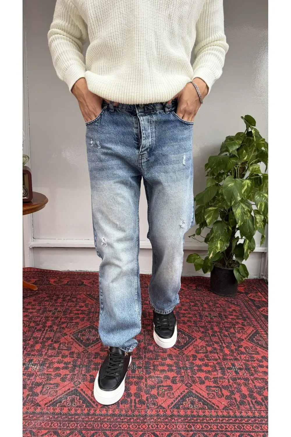 Keps Yıkamalı Tırnaklı Baggy Jean
