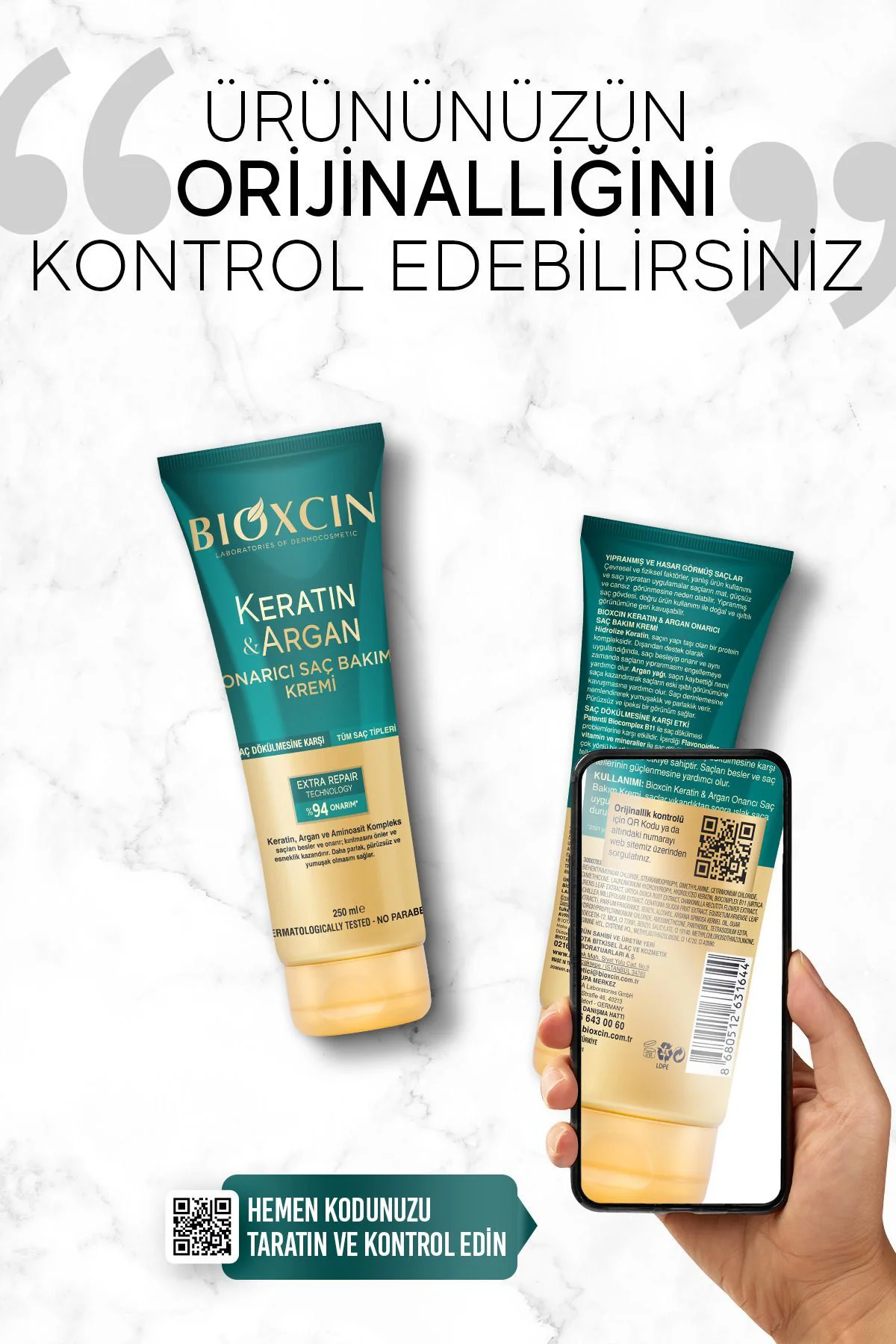 Keratin & Argan Onarıcı Saç Bakım Kremi 250 ml - Yıpranmış ve Hassas Saçlar 3'lü