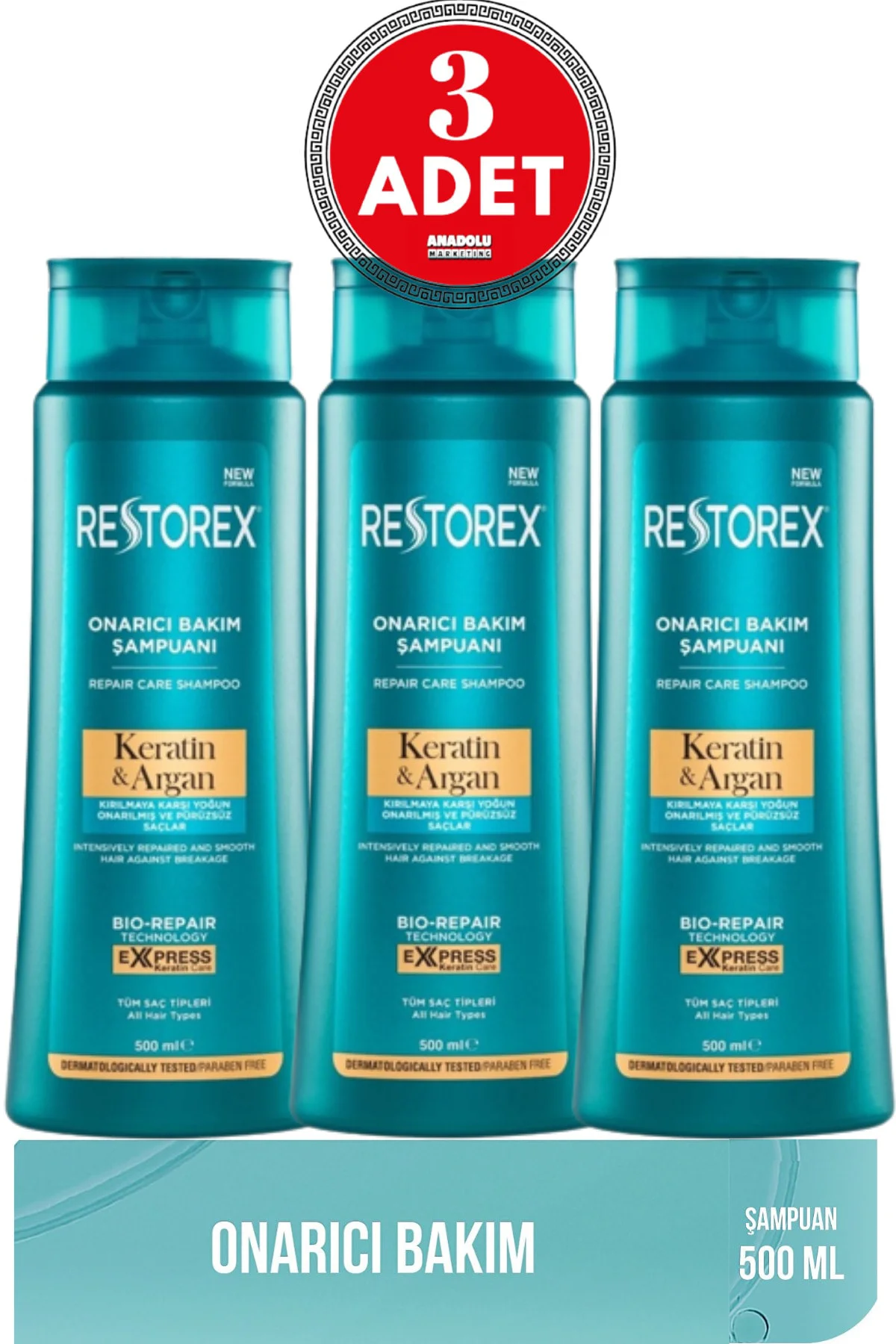 Keratin & Argan Şampuan 500 Ml 3 Adet