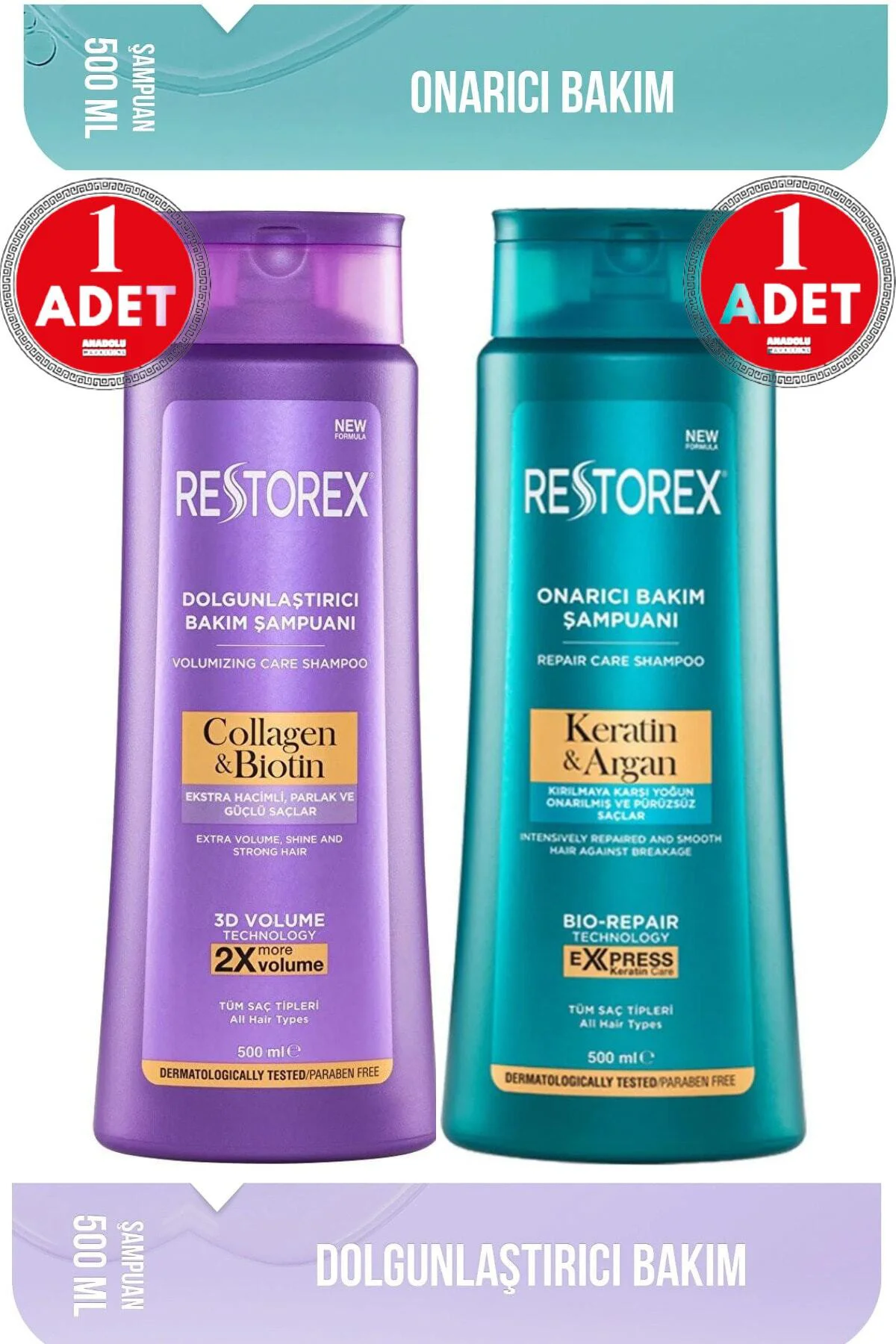 Keratin & Argan Şampuan 500 Ml + Collagen&biotin Dolgunlaştırıcı Şampuan 500 Ml Keratin & Argan Şampuan 500 Ml + Collagen&biotin Dolgunlaştırıcı Şampuan 500 Ml