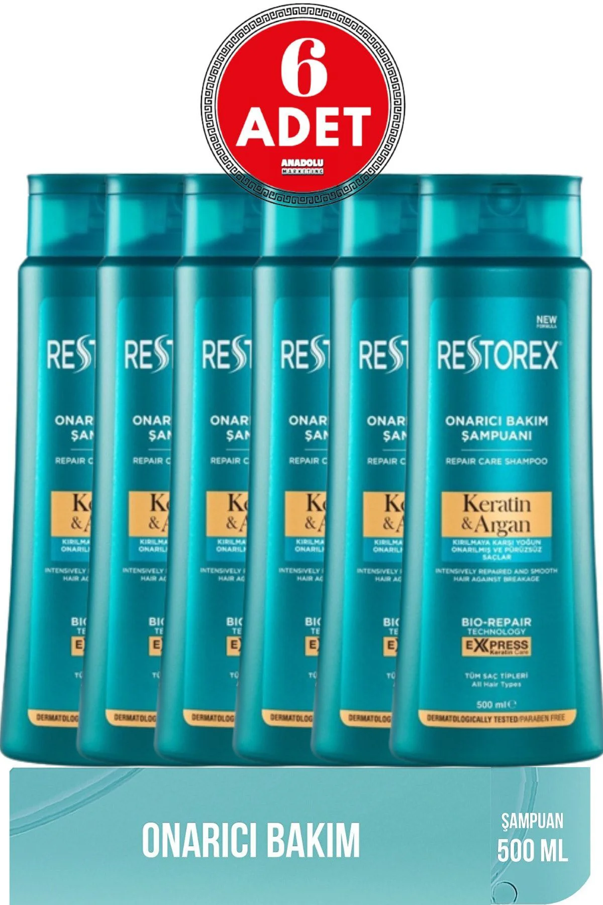 Keratin & Argan Şampuan 500 Ml 6 Adet