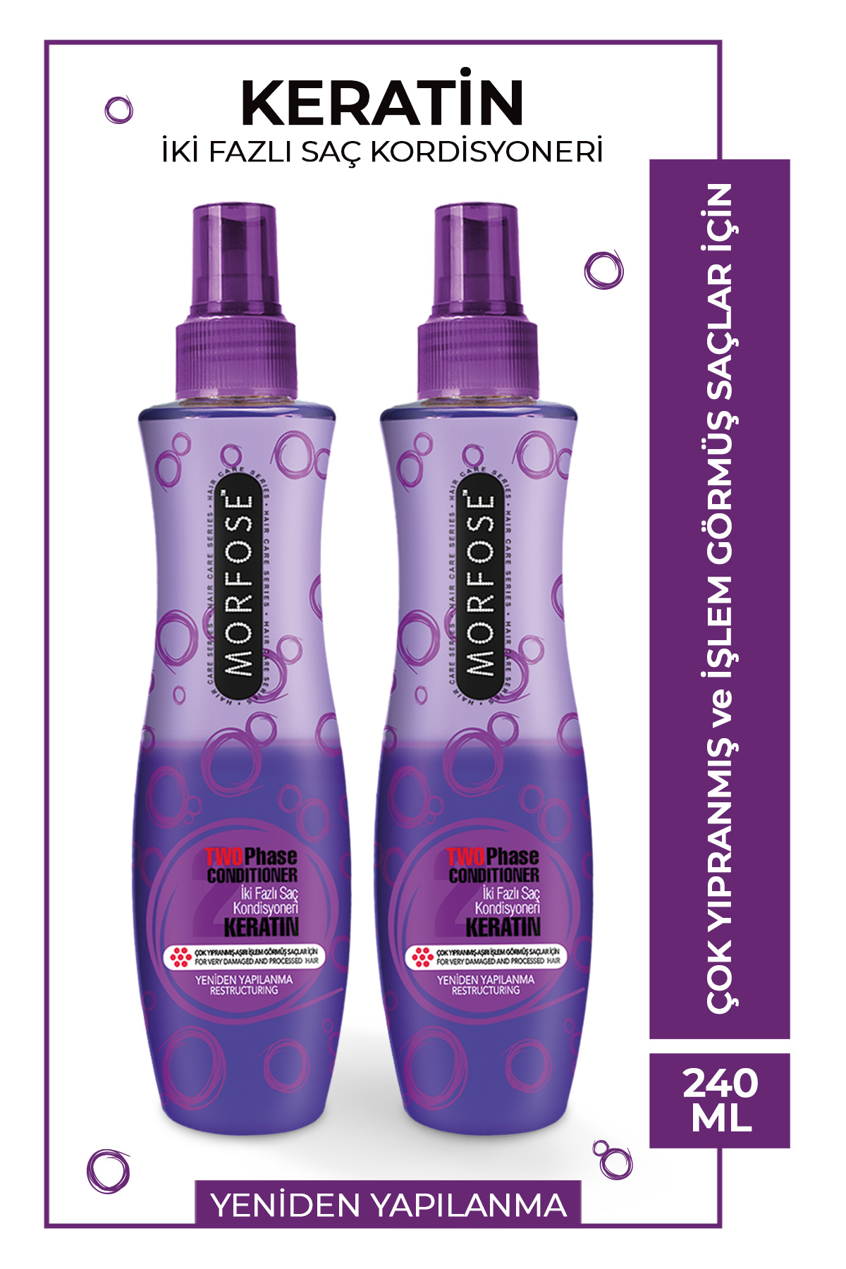 Keratin Fön Suyu 240 ml 2 Adet - Çok Yıpranmış Saçlara Özel, Besl