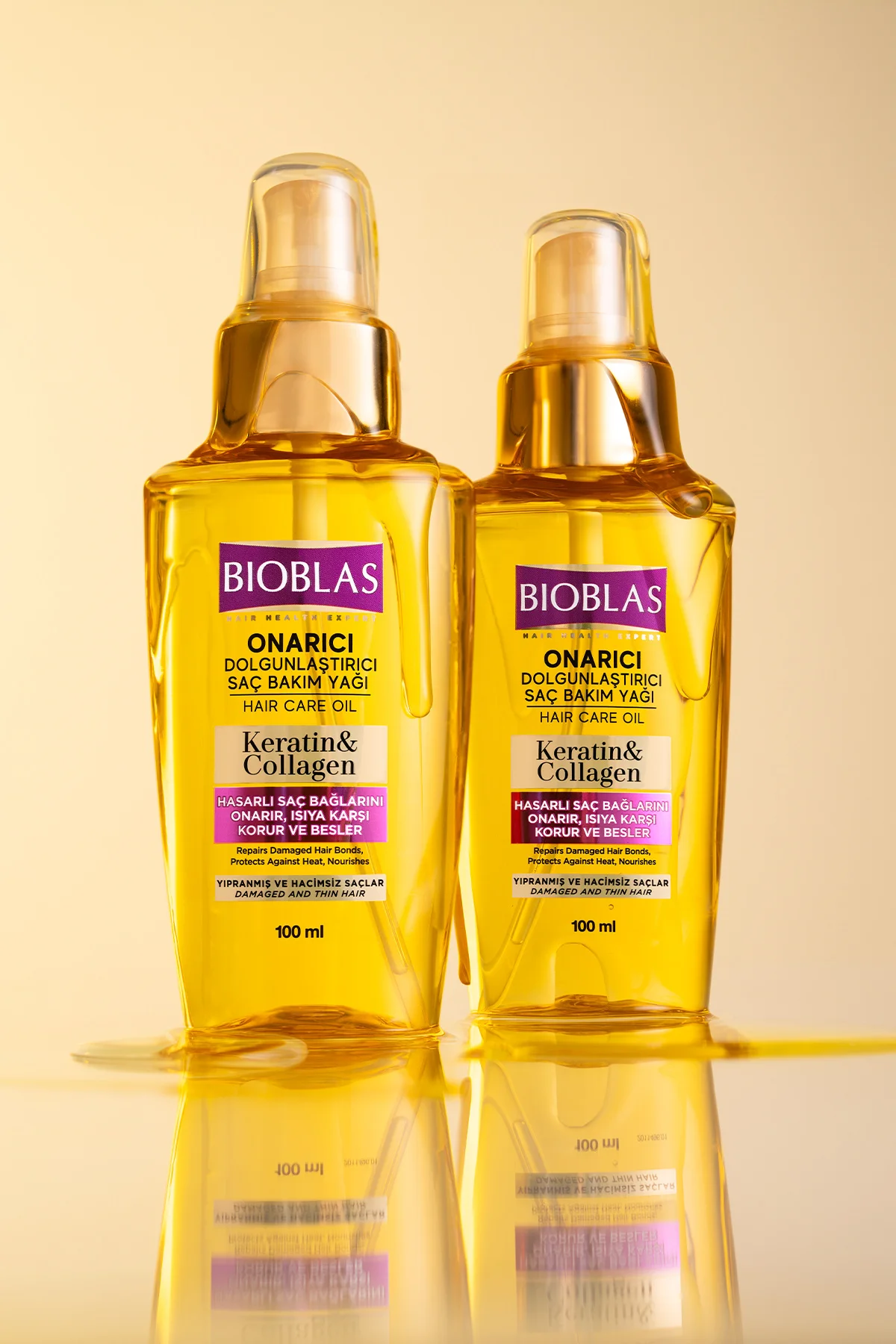 Keratin & Kolajen Onarıcı Dolgunlaştırıcı Saç Bakım Yağı 2 x 100 Ml İnce Yıpranmış Saçlar