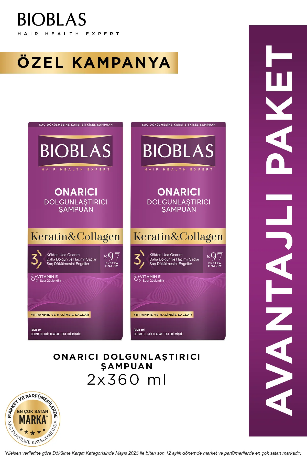 Keratin & Kolajen Onarıcı Dolgunlaştırıcı Saç Bakım Şampuanı 2 x 360 Ml İnce ve Yıpranmış Saçlar Keratin & Kolajen Onarıcı Dolgunlaştırıcı Saç Bakım Şampuanı 2 x 360 Ml İnce ve Yıpranmış Saçlar