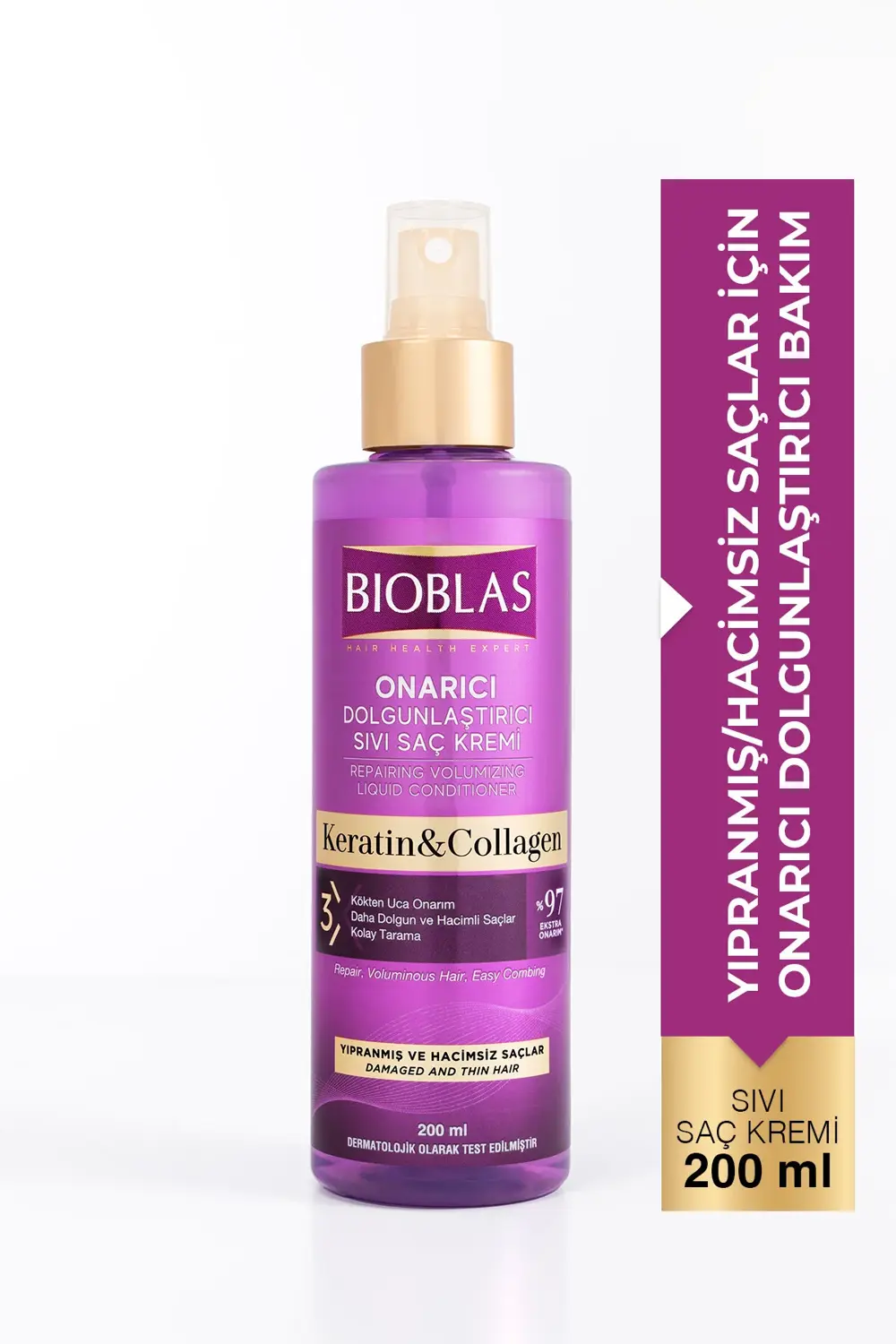 Keratin Kolajen Sıvı Saç Kremi 200 Ml - Onarıcı, Dolgunlaştırıcı,
