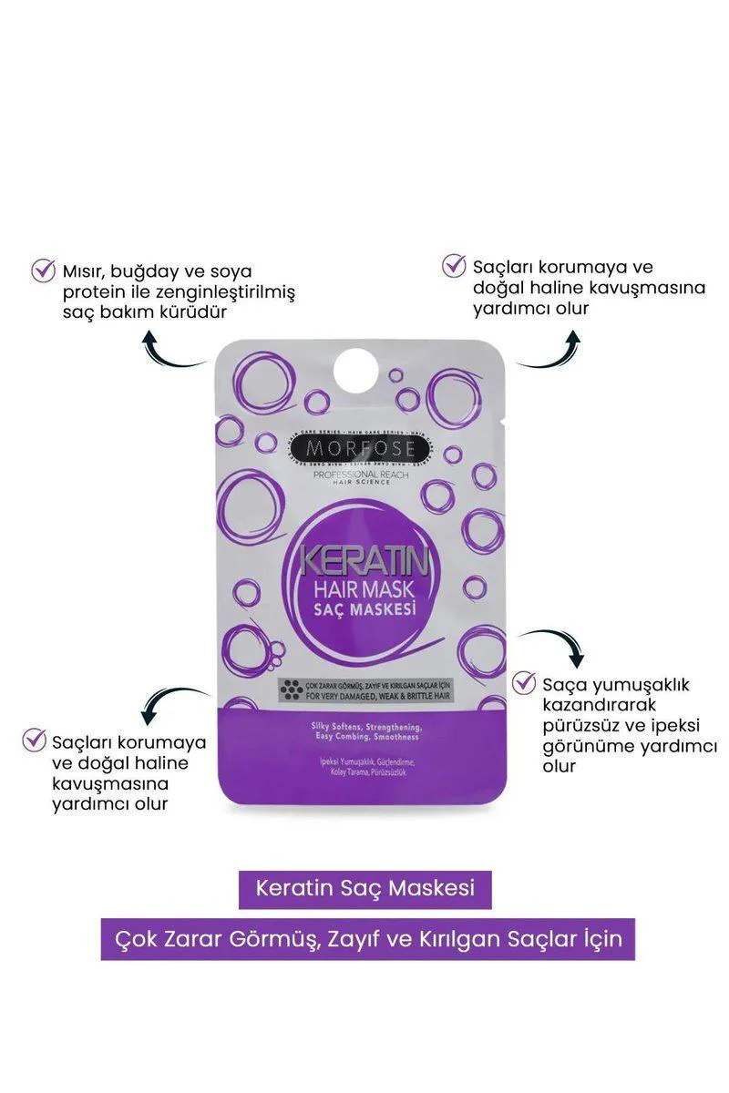 Keratin Saç Maskesi 25 ML (24 Adet) - Yıpranmış Saçlar İçin Fiyatı, Yorumları ve Özellikleri