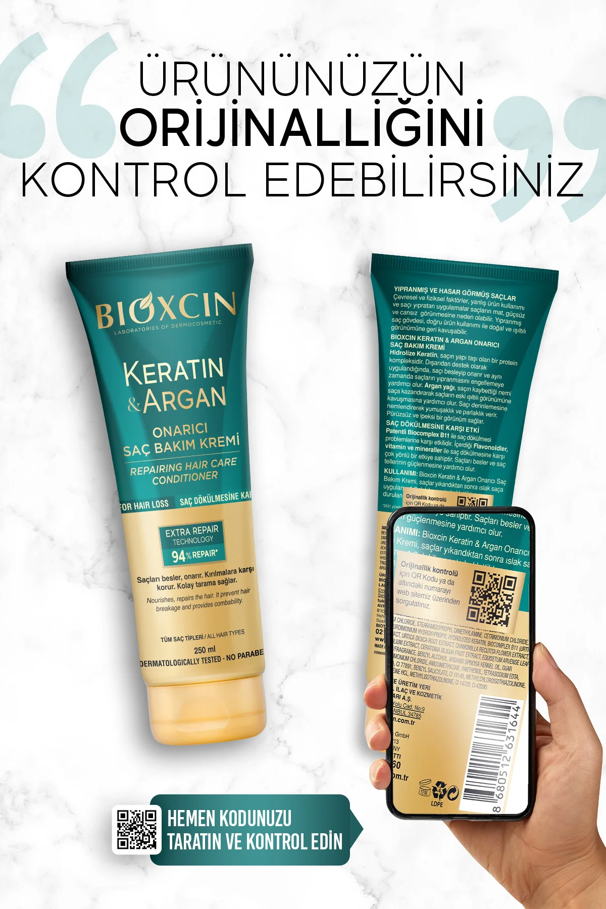 Keratin ve Argan Onarıcı Saç Bakım Kremi 250 ml x 10 Adet