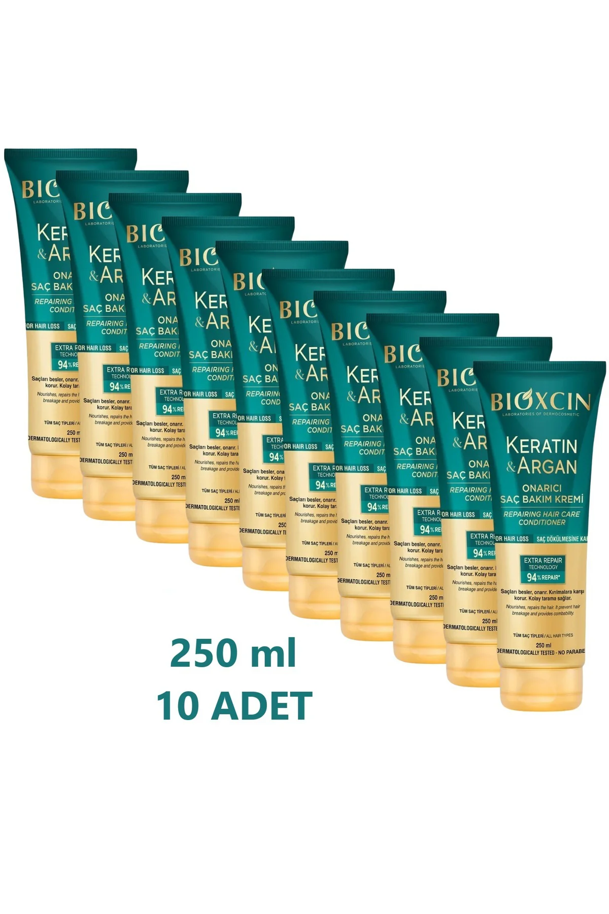 Keratin ve Argan Onarıcı Saç Bakım Kremi 250 ml x 10 Adet