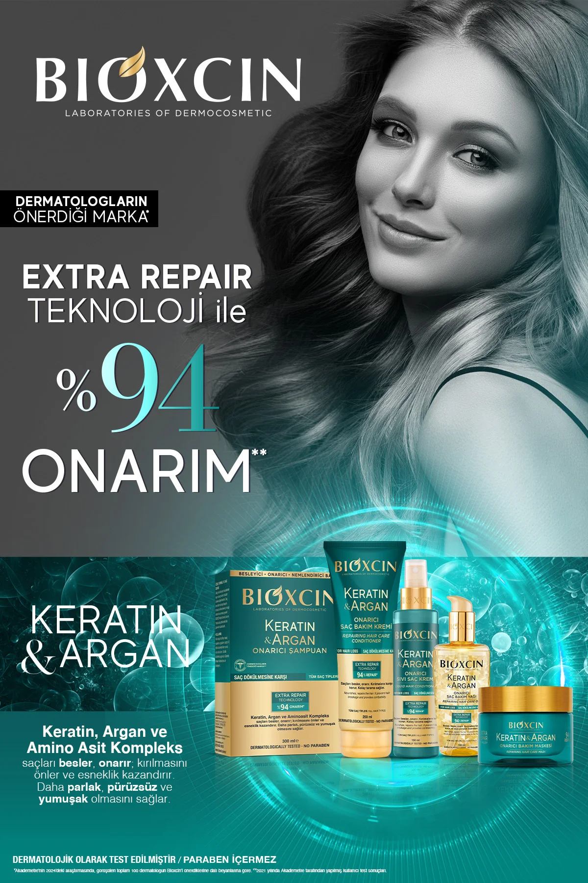 Keratin ve Argan Onarıcı Saç Bakım Kremi 250 ml x 10 Adet