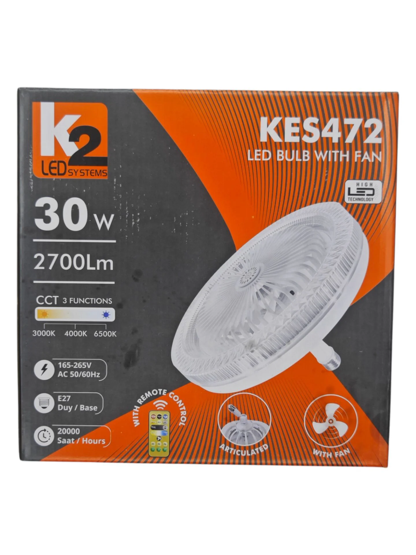 KES472   K2 E27-30W Fanlı Led Ampul 2700lm 6500K
