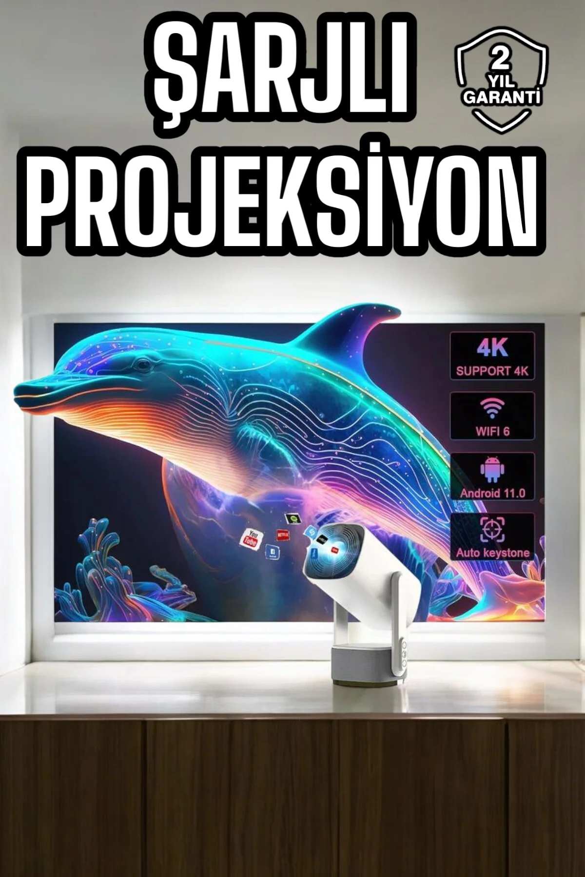 KESGİN MARKET ® Taşınabilir Sinema Oyun Projektörü Akıllı Projeks